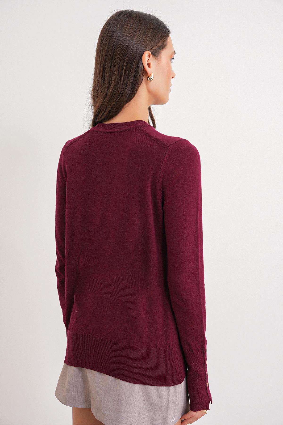 6736 Kadın Bisiklet Yaka Kolu Droplu Triko Kazak Bordo