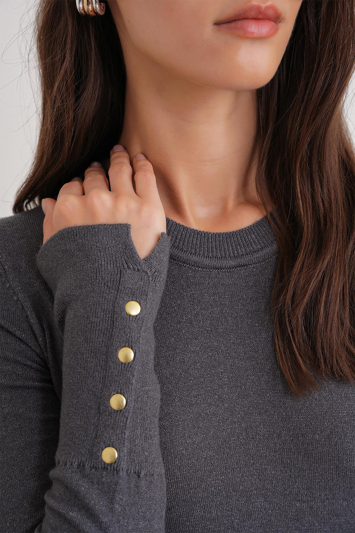 6736 Kadın Bisiklet Yaka Kolu Droplu Triko Kazak Antrasit