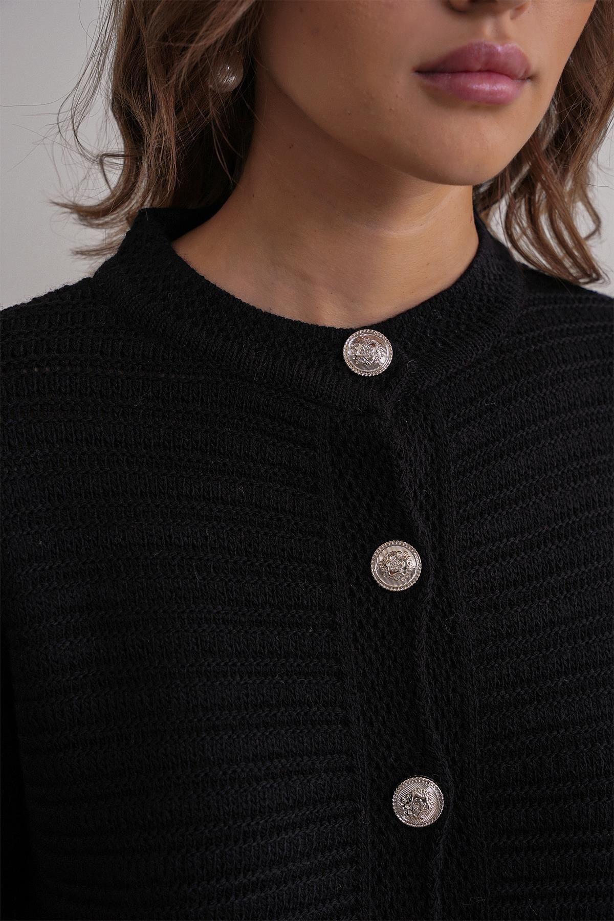 6778 Kadın Links Desenli Crop Triko Hırka Siyah