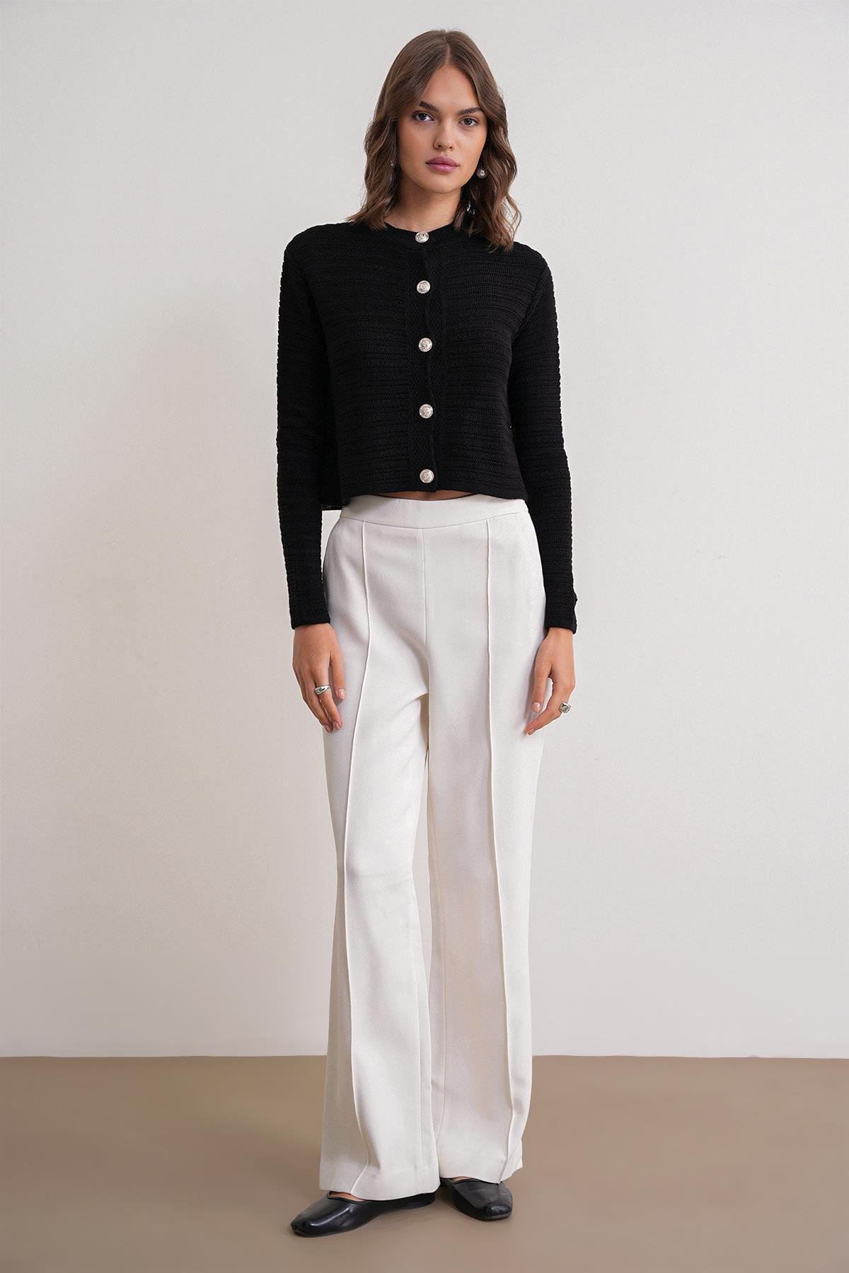 6778 Kadın Links Desenli Crop Triko Hırka Siyah