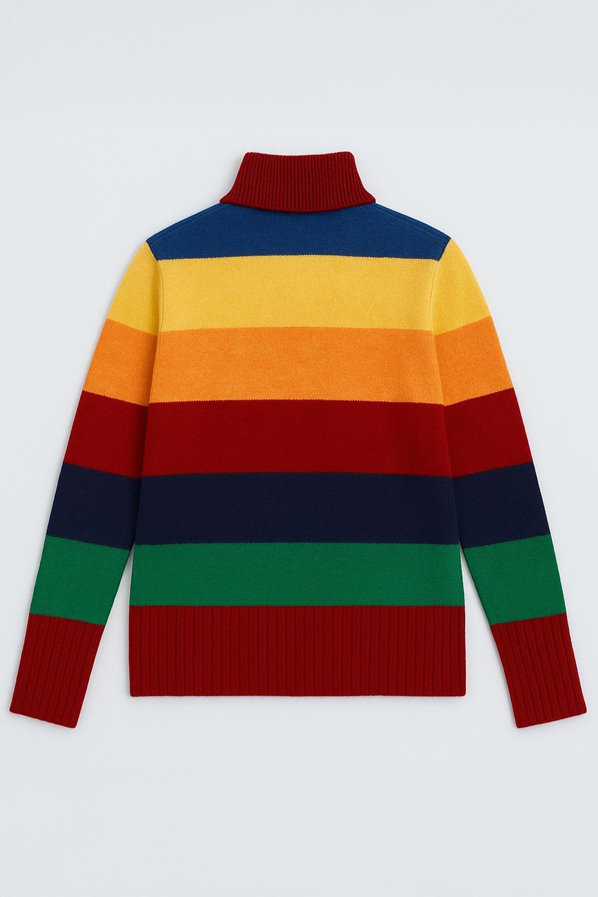 6815 Kadın Dik Yaka Gökkuşağı Triko Kazak Çok Renkli