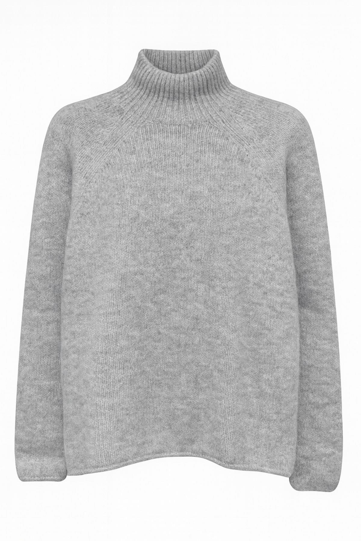 6849 Kadın Dikişsiz Dik Yaka Triko Kazak Gri