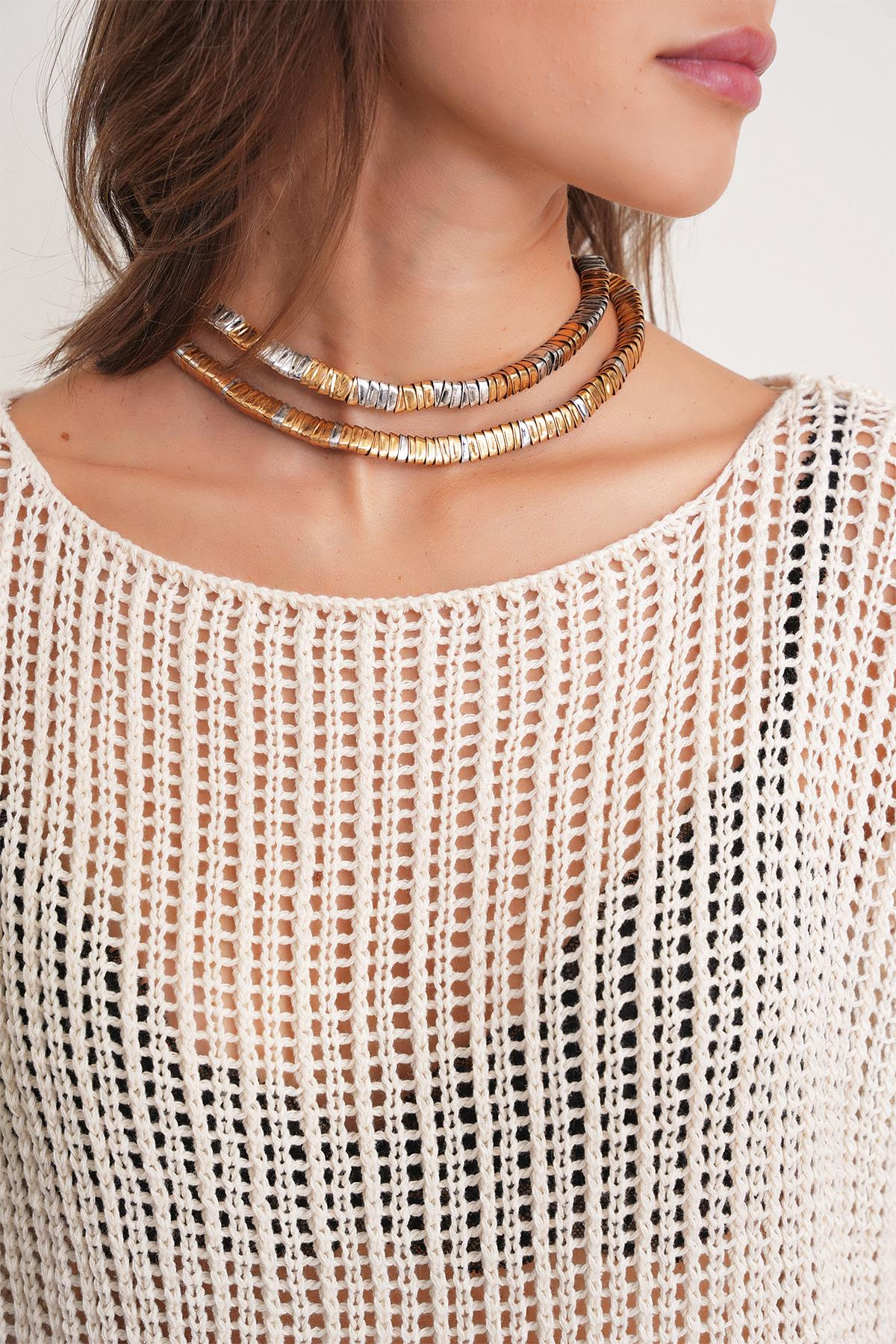 6864 Kadın Ajurlu File Mevsimlik Triko Kazak Kemik