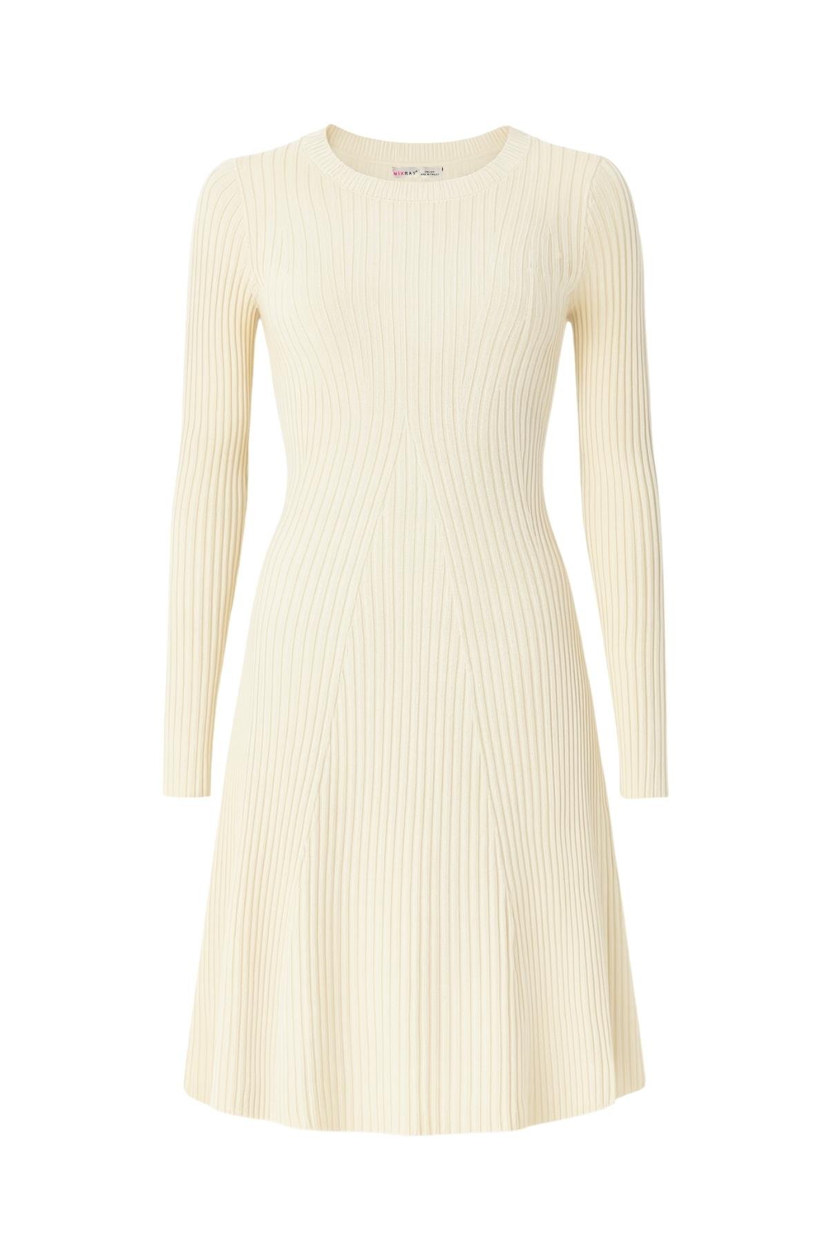 6888 Kadın Bisiklet Yaka Triko Elbise Naturel