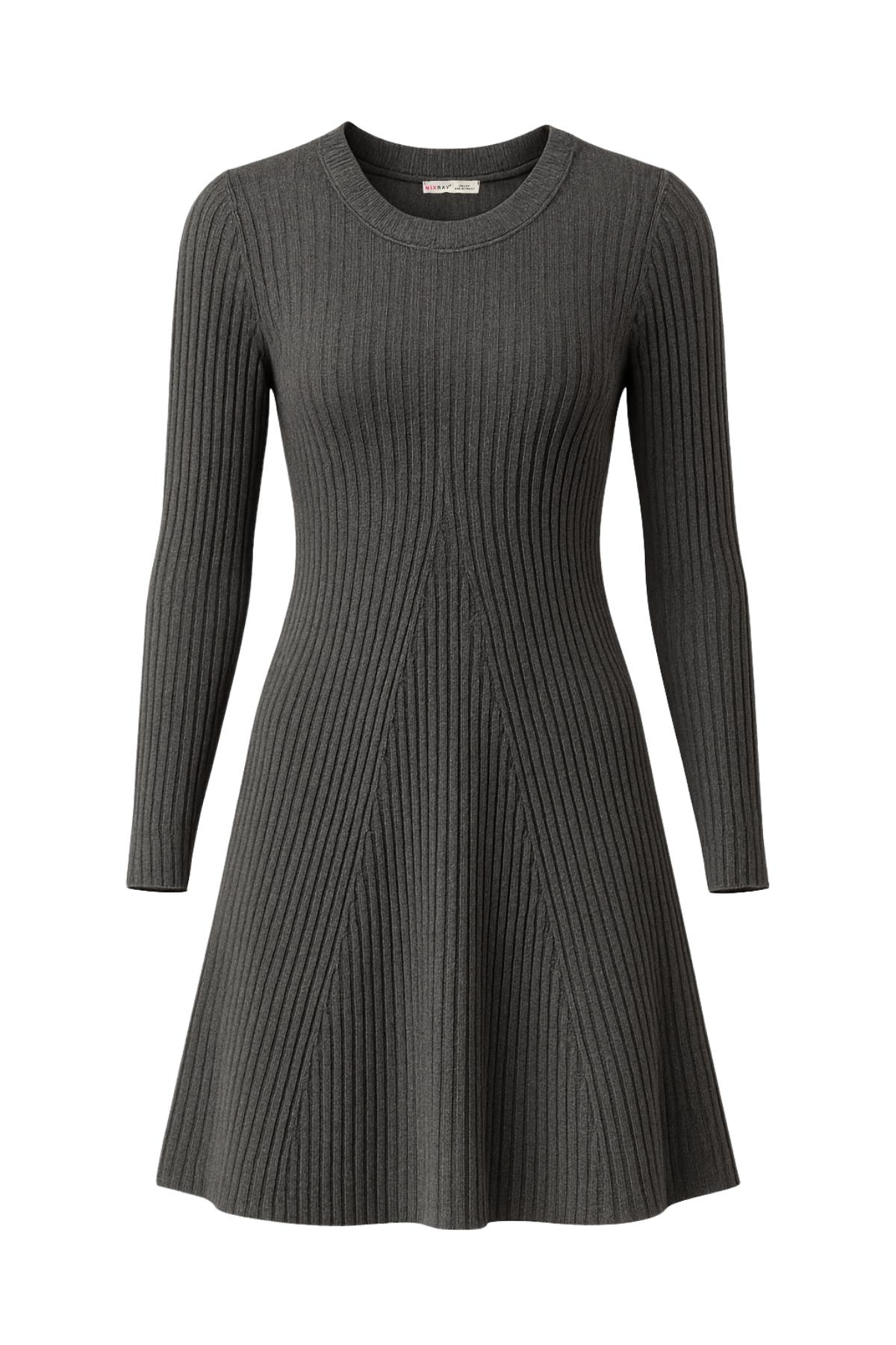 6888 Kadın Bisiklet Yaka Triko Elbise Antrasit