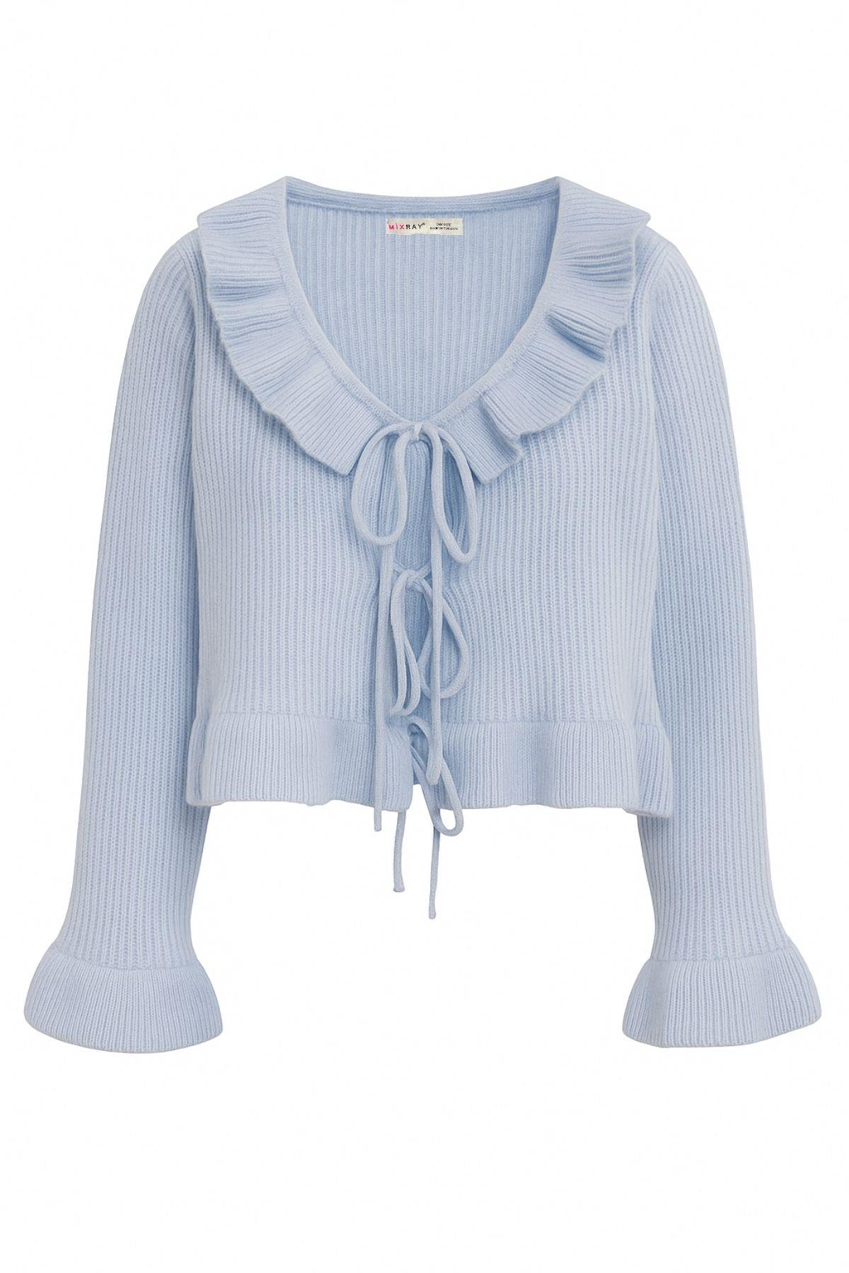 6899 Kadın Önden Bağcıklı Hırka Bebe Mavi