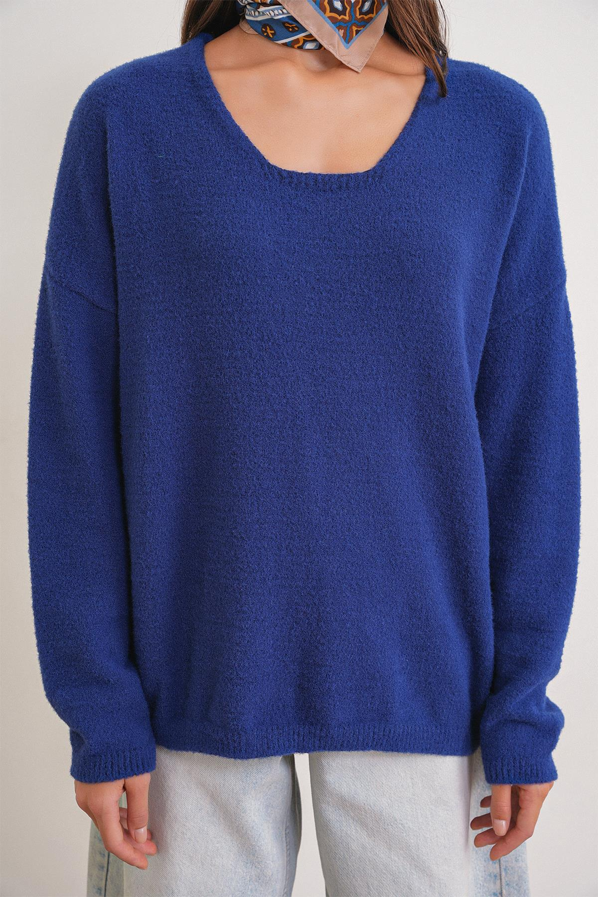 6901 Kadın Yumuşak Dokulu Basic Kazak Lacivert