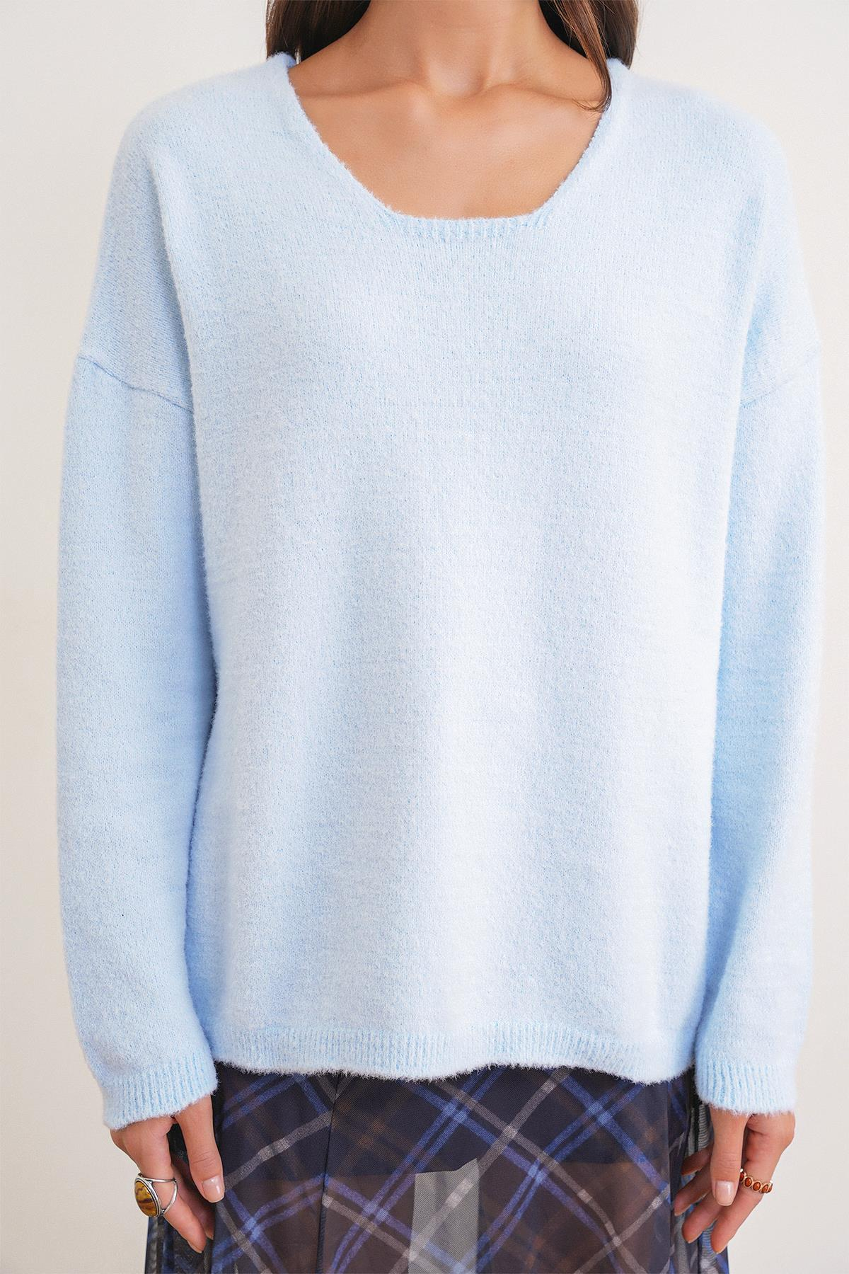 6901 Kadın Yumuşak Dokulu Basic Kazak Bebe Mavi