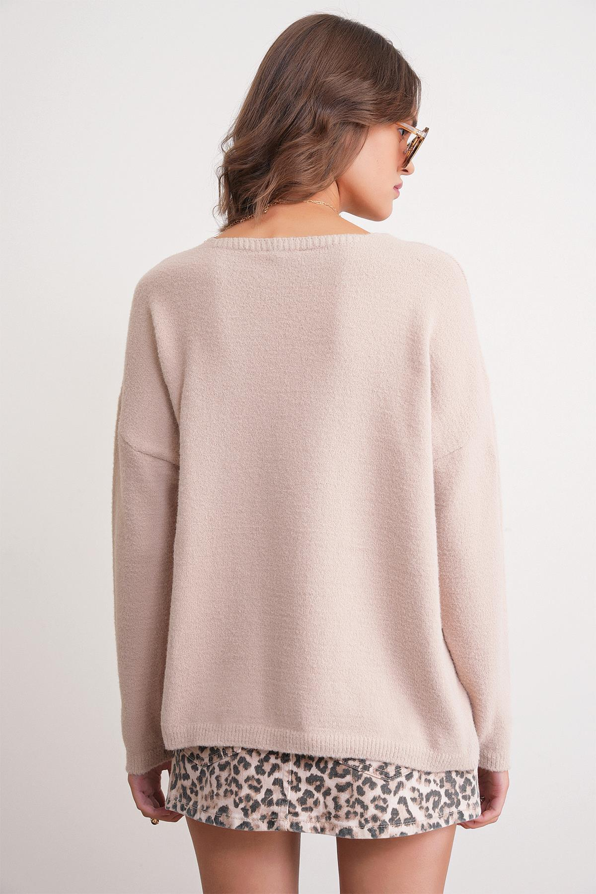 6901 Kadın Yumuşak Dokulu Basic Kazak Camel