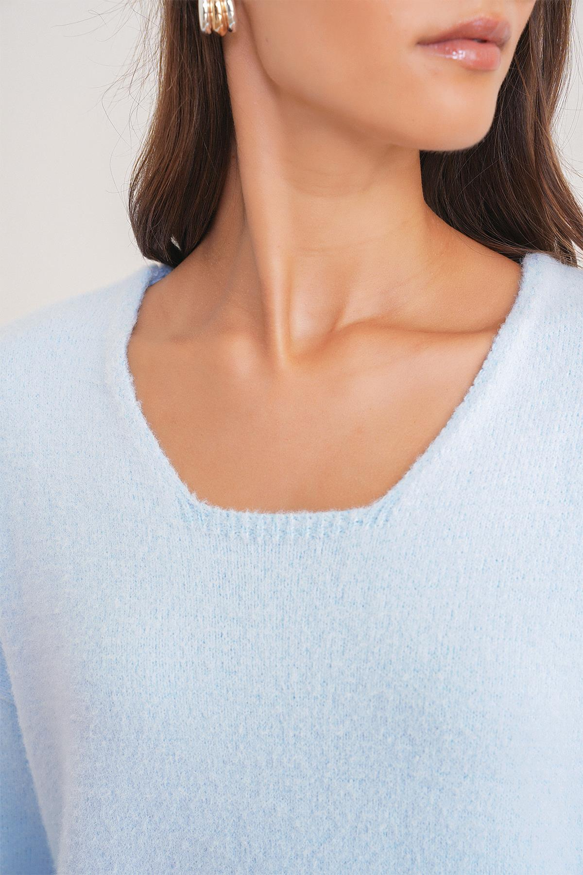 6901 Kadın Yumuşak Dokulu Basic Kazak Bebe Mavi