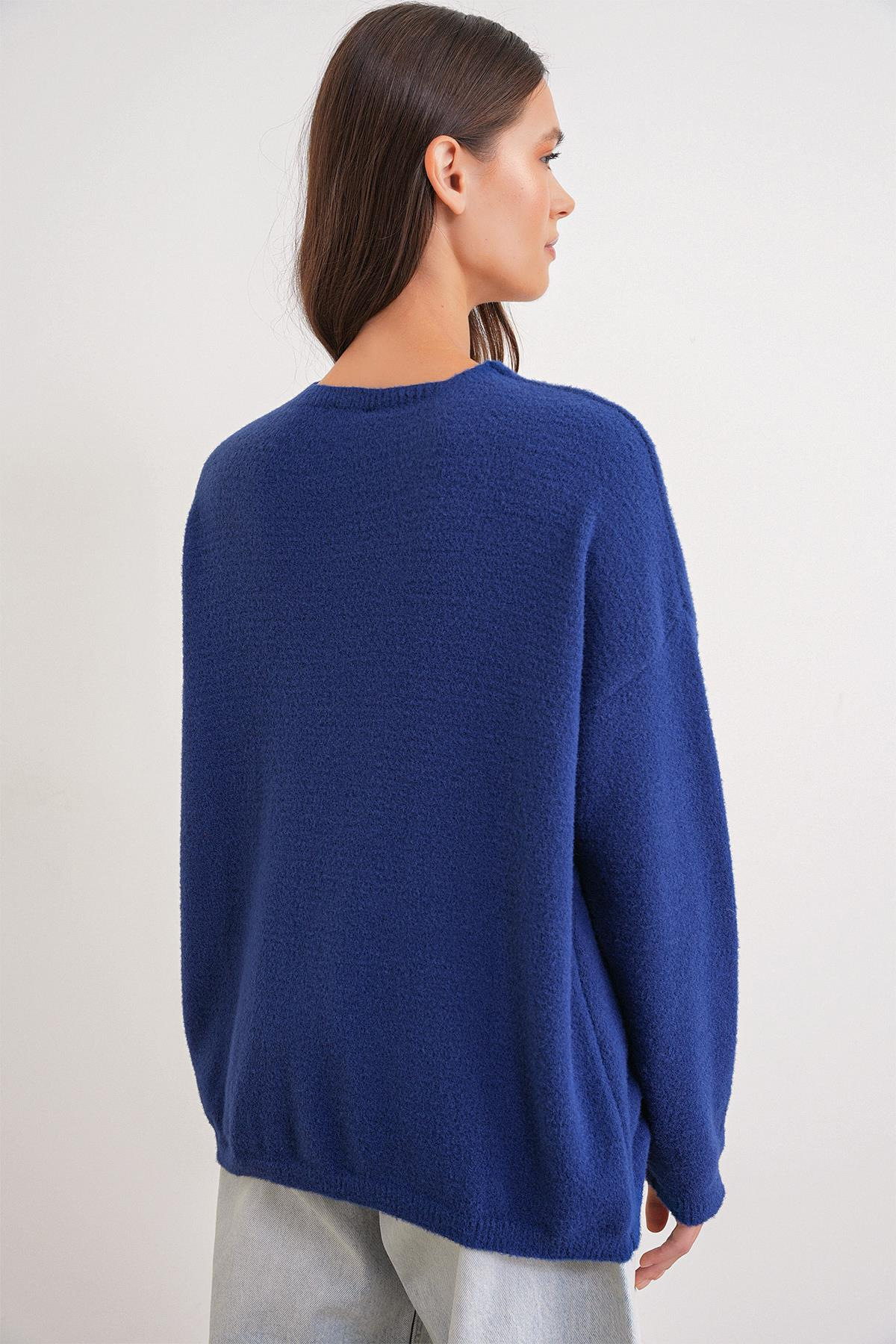 6901 Kadın Yumuşak Dokulu Basic Kazak Lacivert