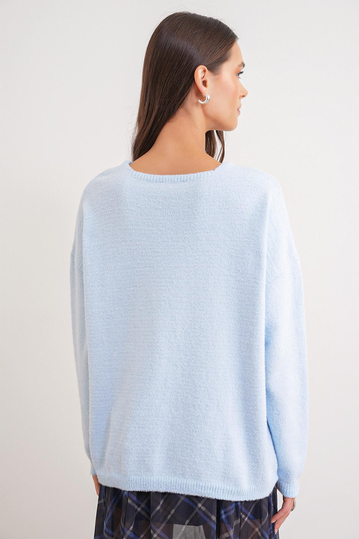 6901 Kadın Yumuşak Dokulu Basic Kazak Bebe Mavi