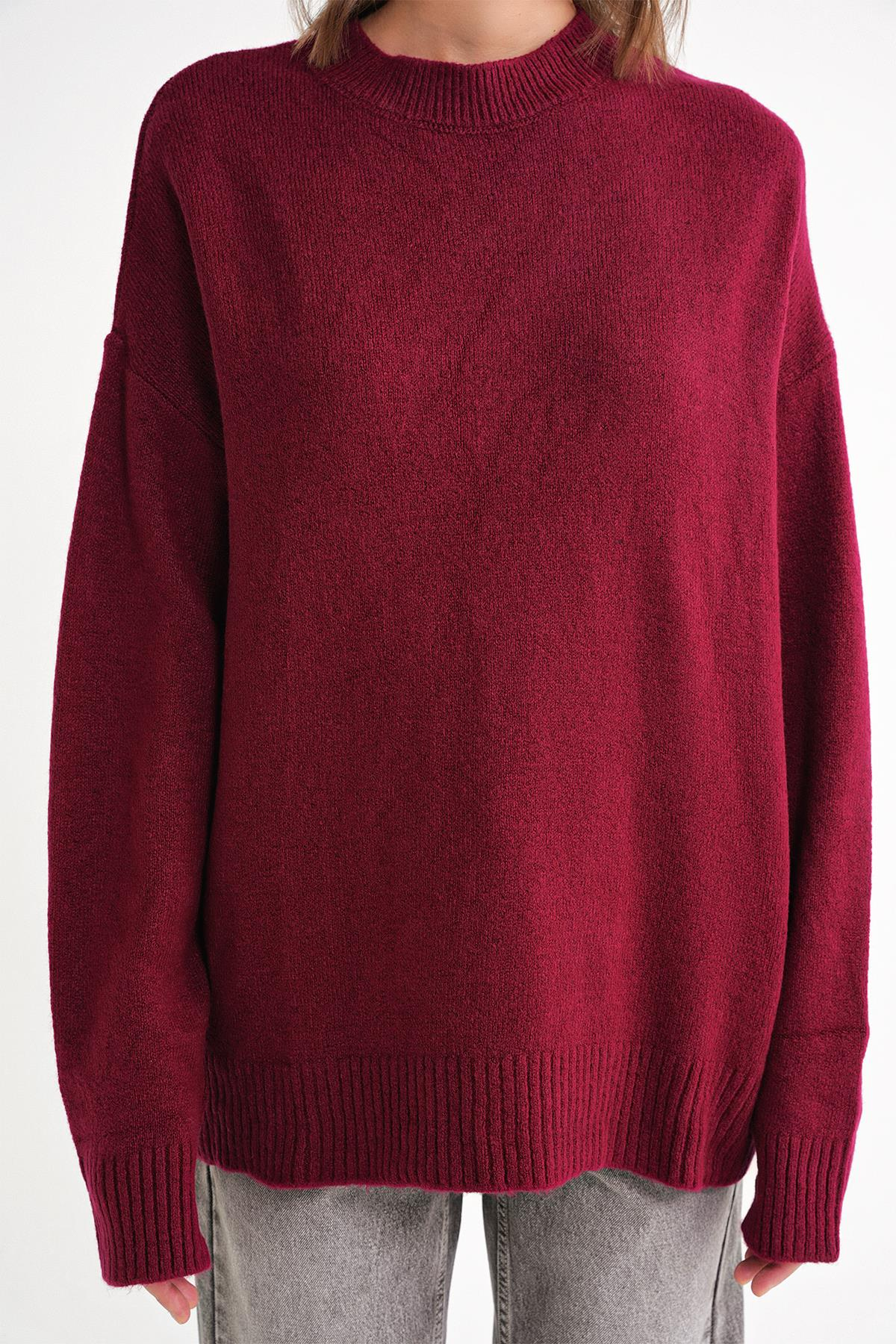 6913 Kadın Salaş Yumuşak Dokulu Triko Kazak Bordo