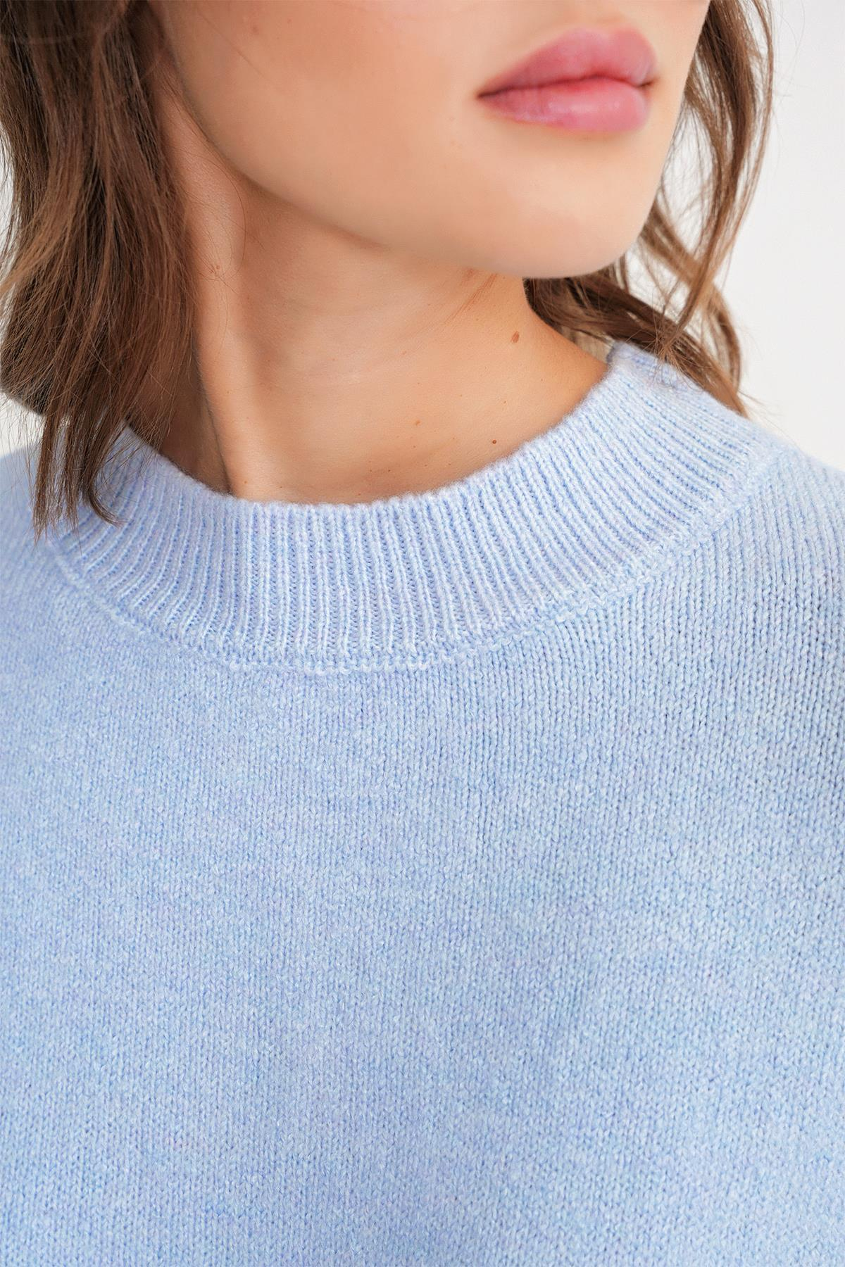 6913 Kadın Salaş Yumuşak Dokulu Triko Kazak Bebe Mavi