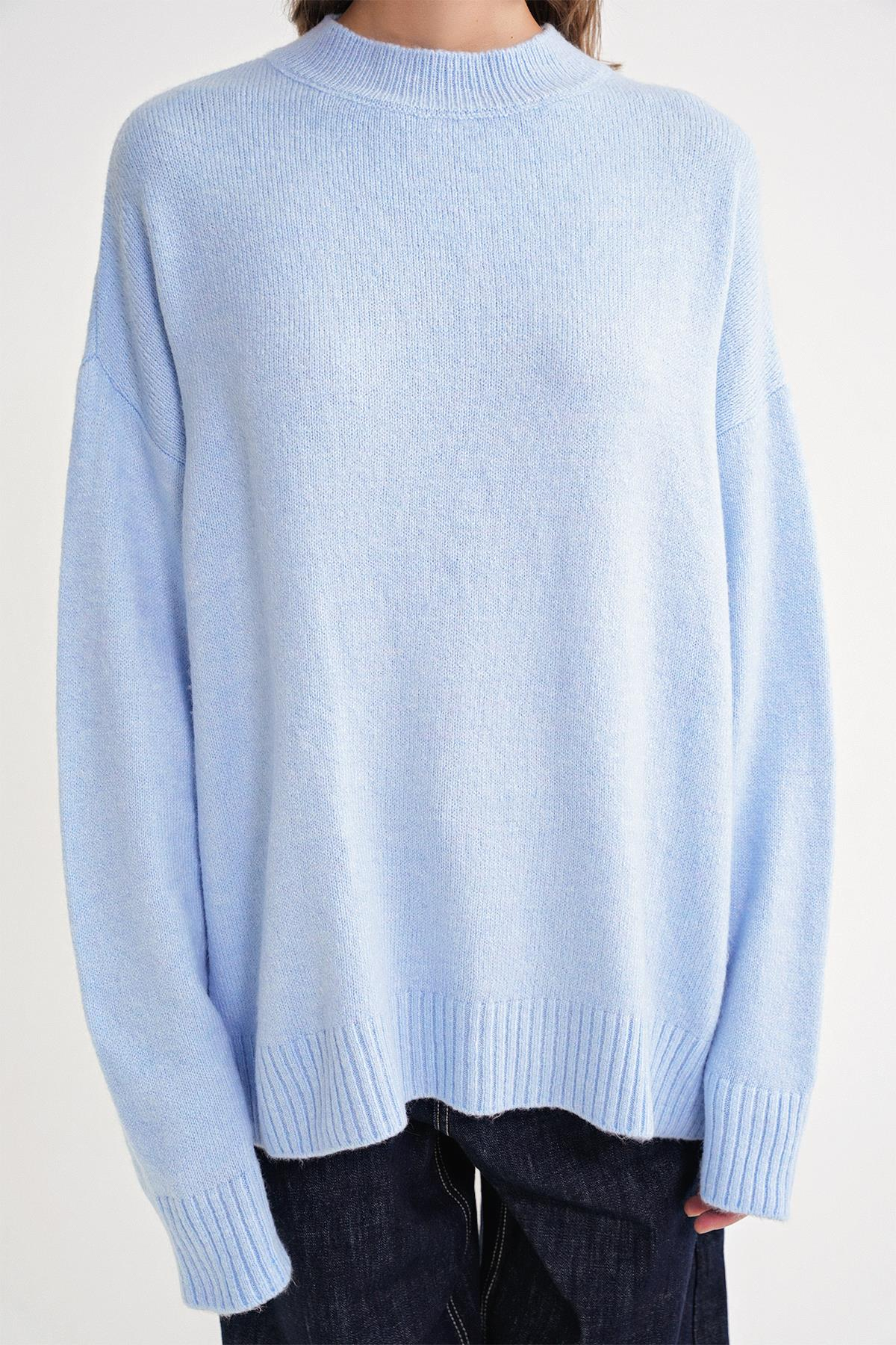 6913 Kadın Salaş Yumuşak Dokulu Triko Kazak Bebe Mavi