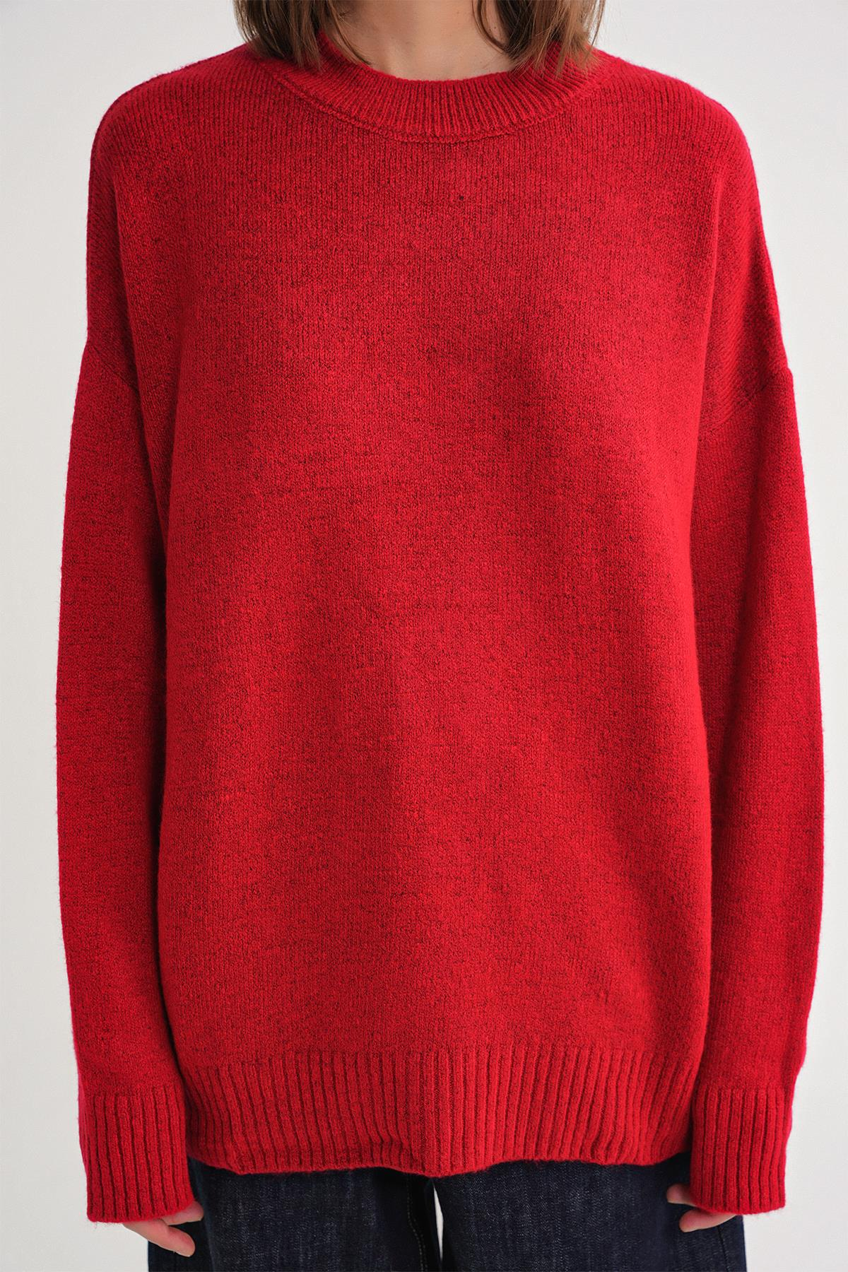 6913 Kadın Salaş Yumuşak Dokulu Triko Kazak Kırmızı