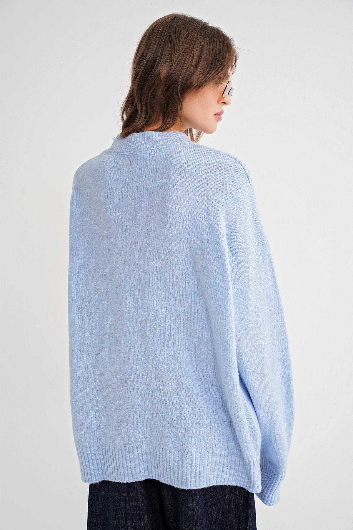 6913 Kadın Salaş Yumuşak Dokulu Triko Kazak Bebe Mavi