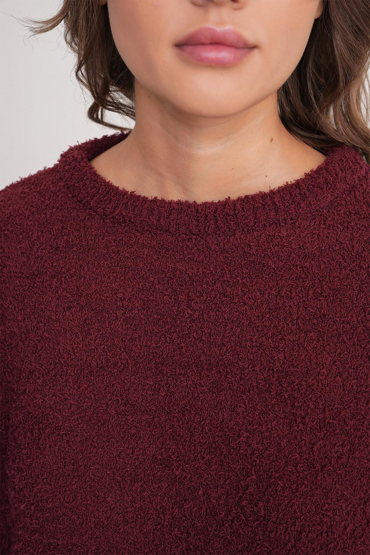 6917 Kadın Buklet Basic Triko Kazak Bordo