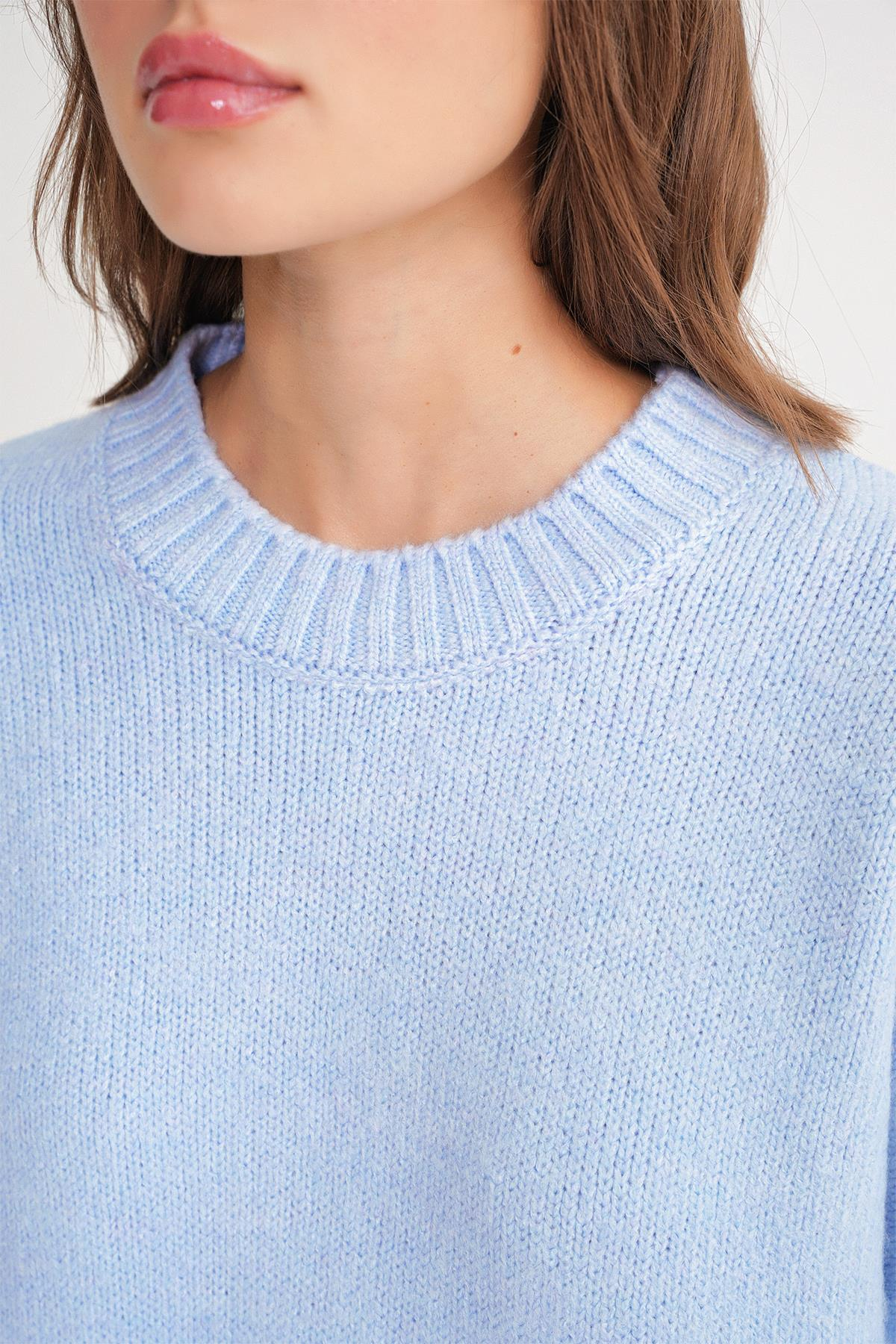 6925 Kadın Geniş Kollu Yumoş Dokulu Triko Kazak Bebe Mavi