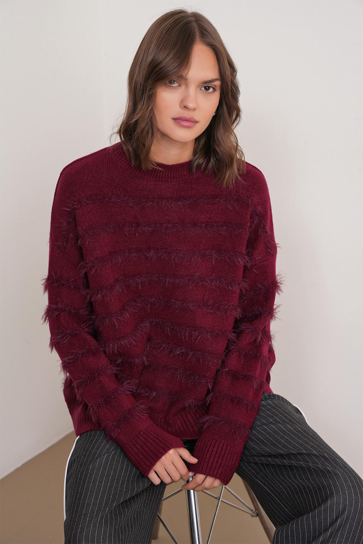 6926 Sakal Çizgili Kazak Bordo