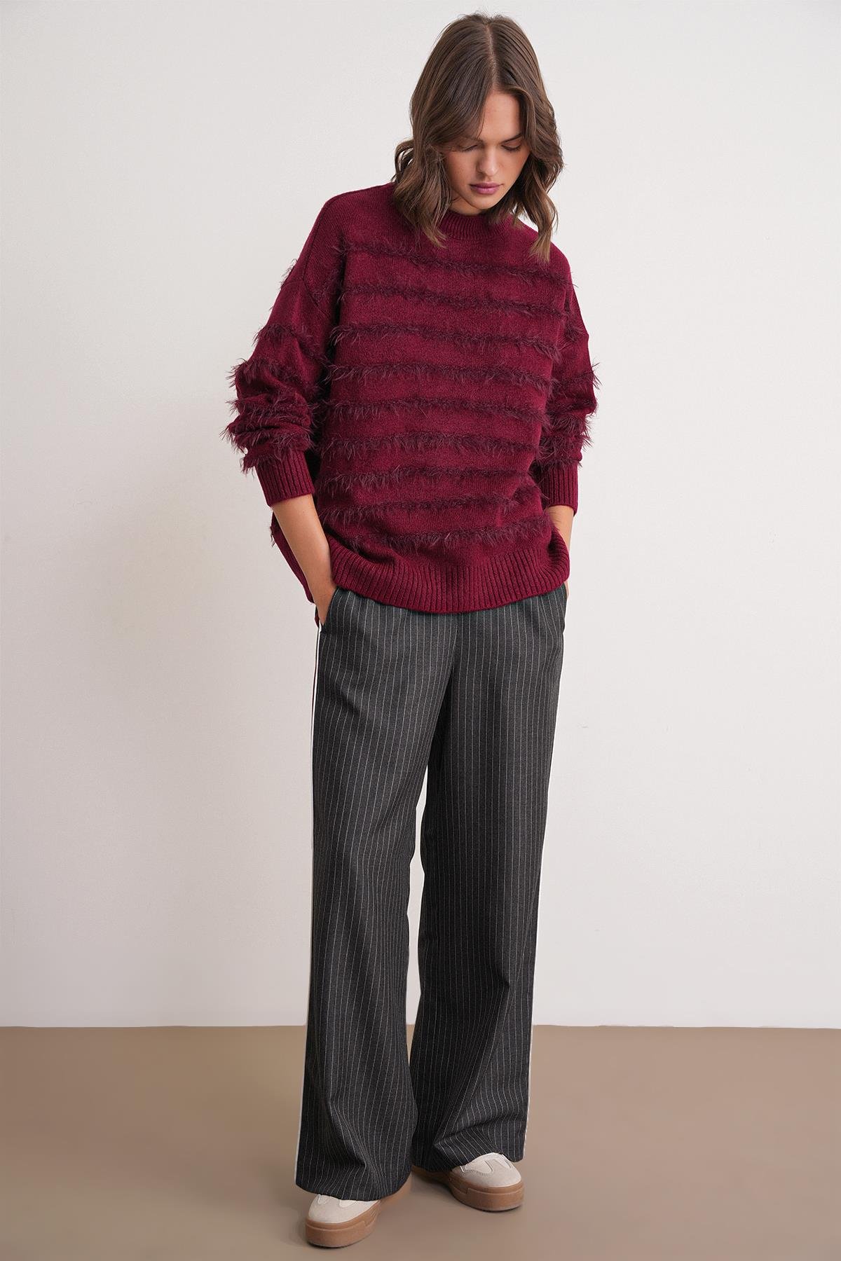 6926 Sakal Çizgili Kazak Bordo