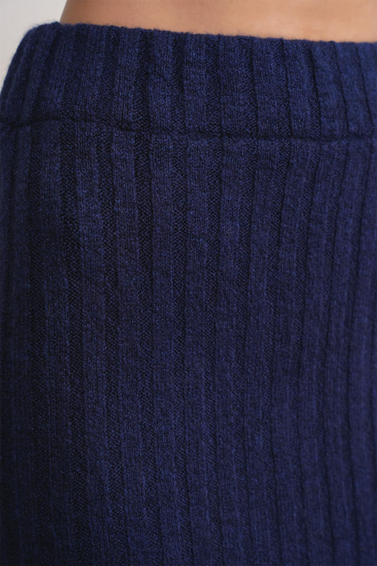 6929 Kadın Fitilli Triko Etek Lacivert