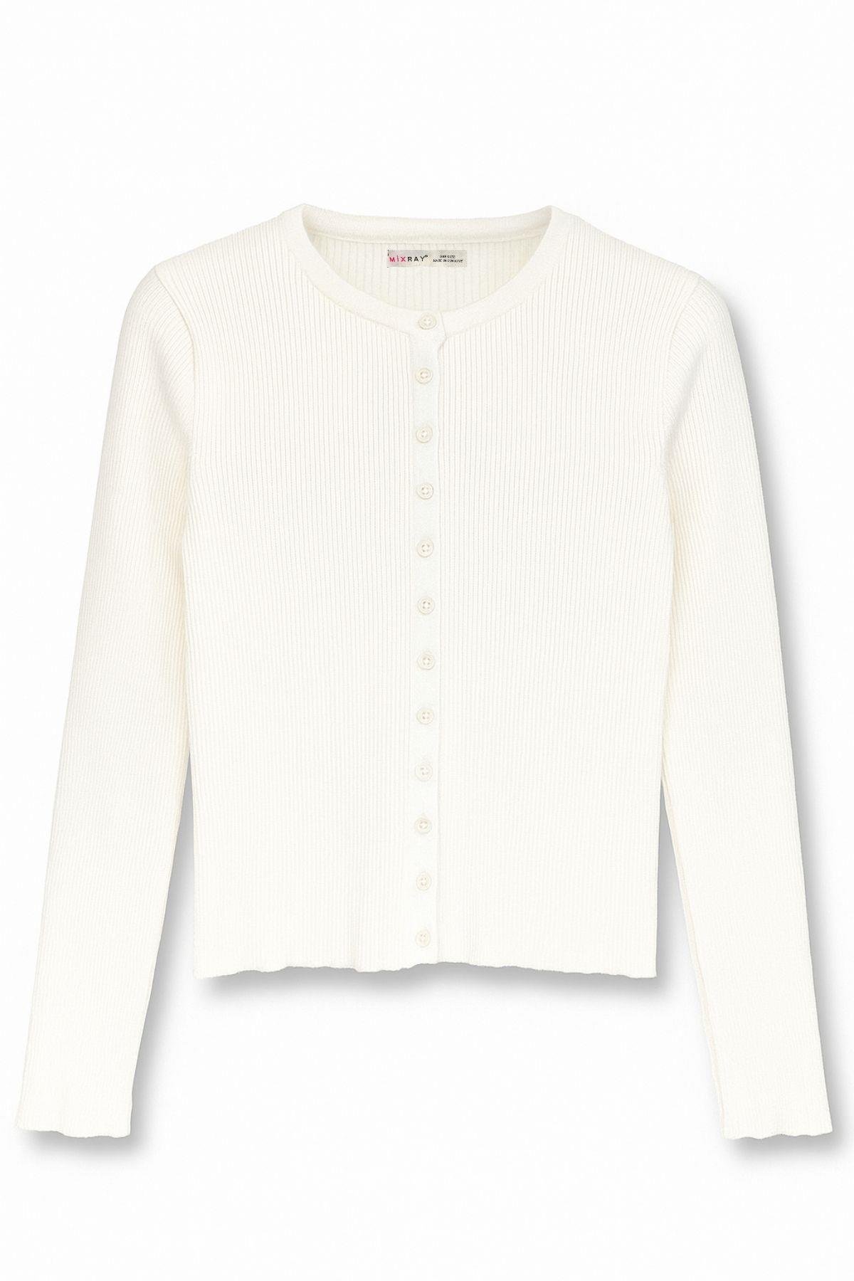 6931 Kadın Düğmeli Fitilli Triko Hırka Naturel