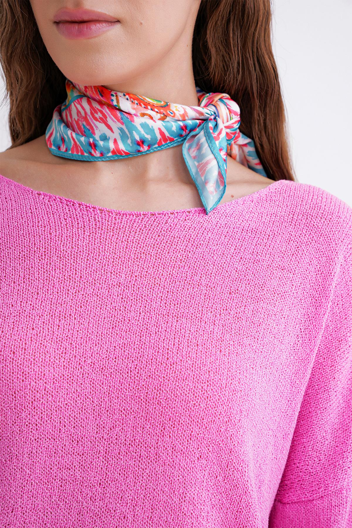 6933 Kadın Kayık Yaka İnce Mevsimlik Triko Kazak Pembe