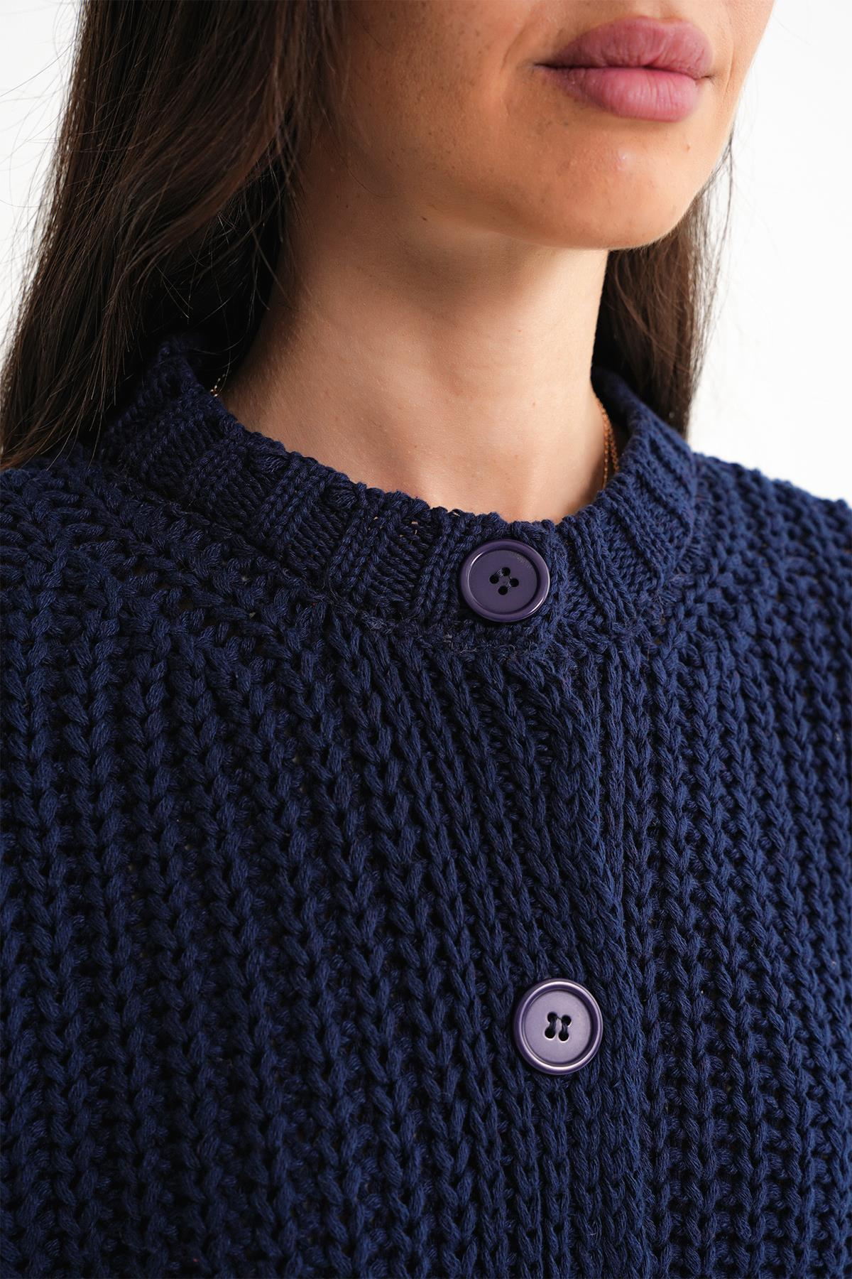 6936 Kadın Selanik Düğmeli Regular Fit Triko Hırka Lacivert