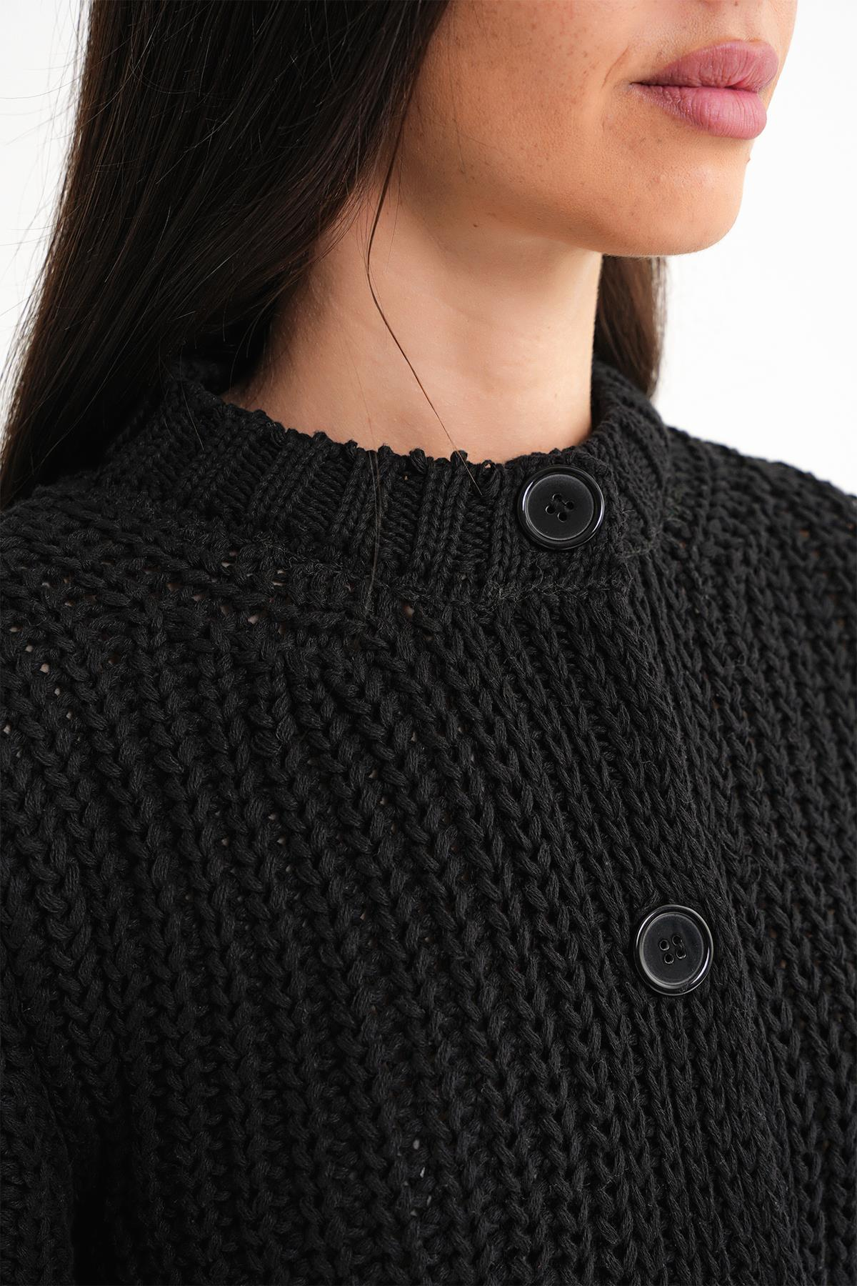 6936 Kadın Selanik Düğmeli Regular Fit Triko Hırka Siyah