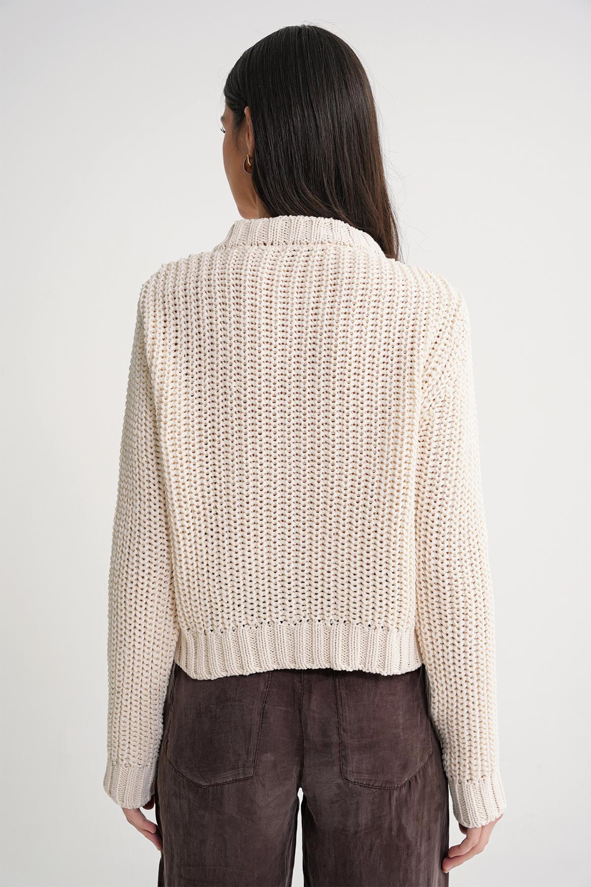 6936 Kadın Selanik Düğmeli Regular Fit Triko Hırka Naturel