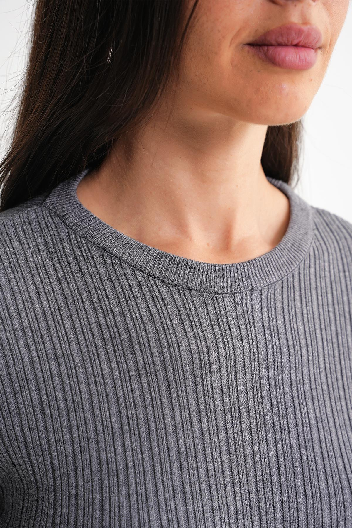 6938 Kadın Bisiklet Yaka Fitilli Triko Body Antrasit