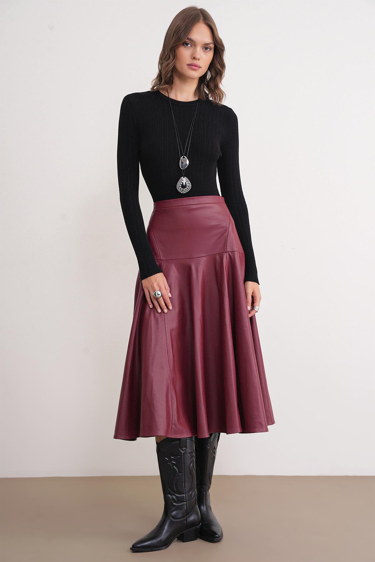 6938 Kadın Bisiklet Yaka Fitilli Triko Body Siyah