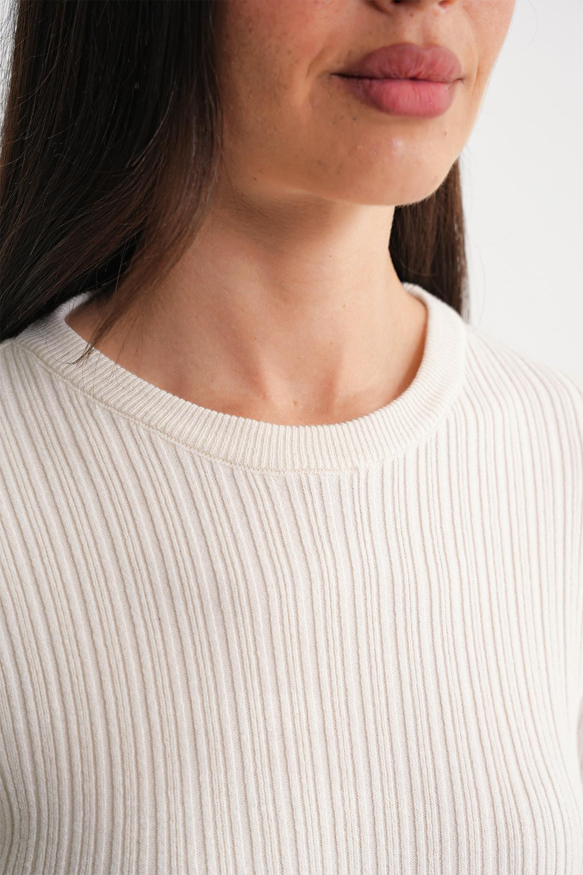 6938 Kadın Bisiklet Yaka Fitilli Triko Body Naturel