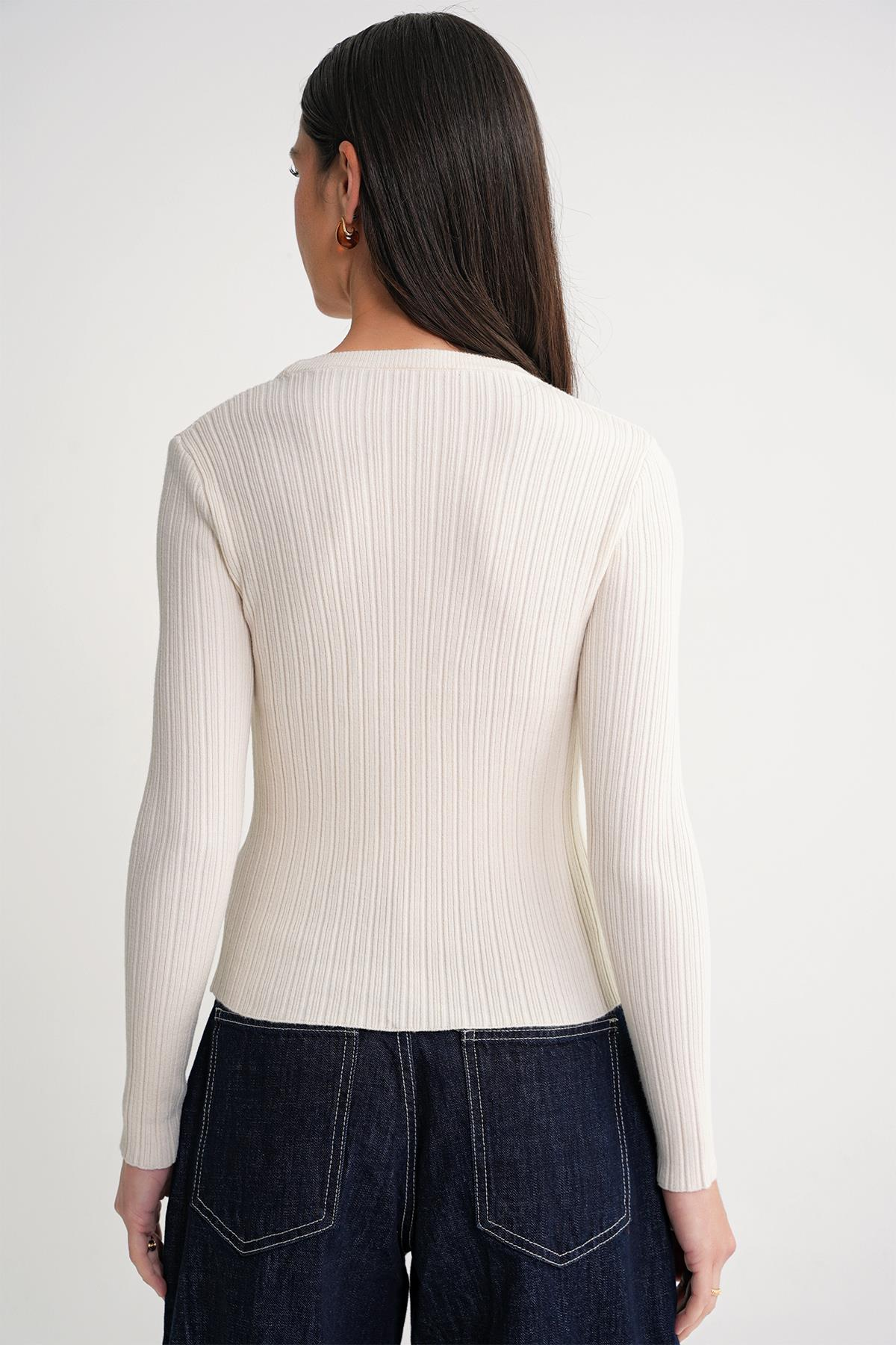 6938 Kadın Bisiklet Yaka Fitilli Triko Body Naturel