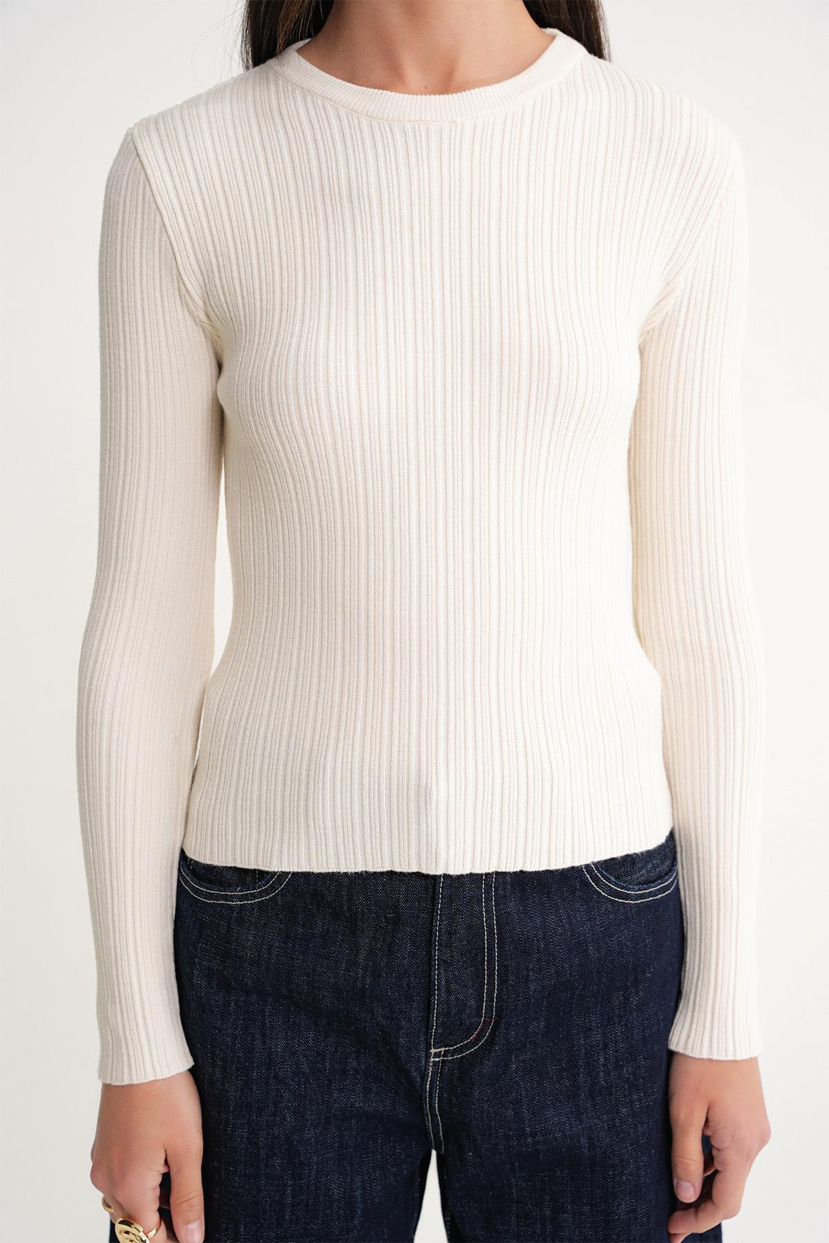 6938 Kadın Bisiklet Yaka Fitilli Triko Body Naturel