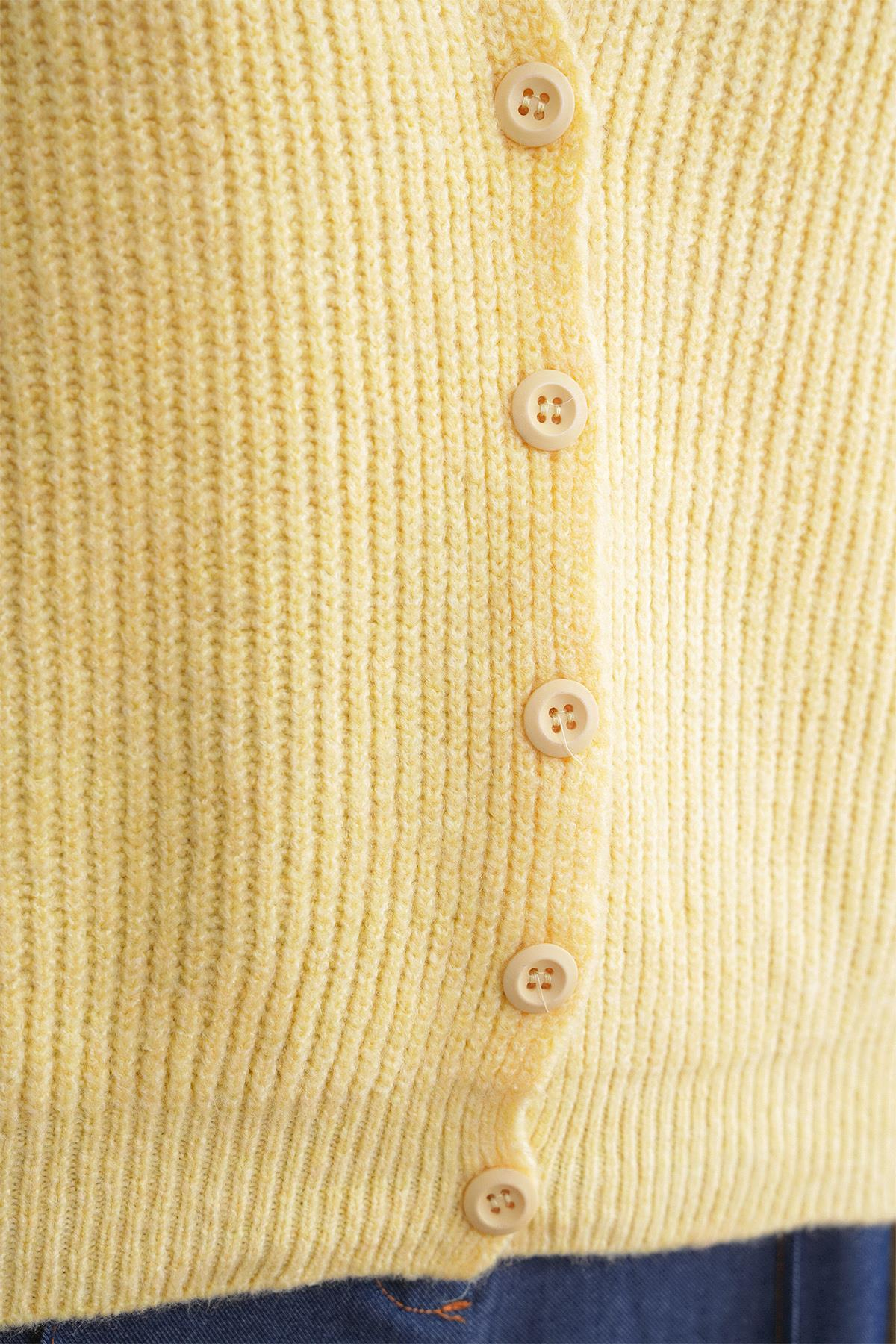 6943 Kadın V Yaka Selanik Hırka Sarı