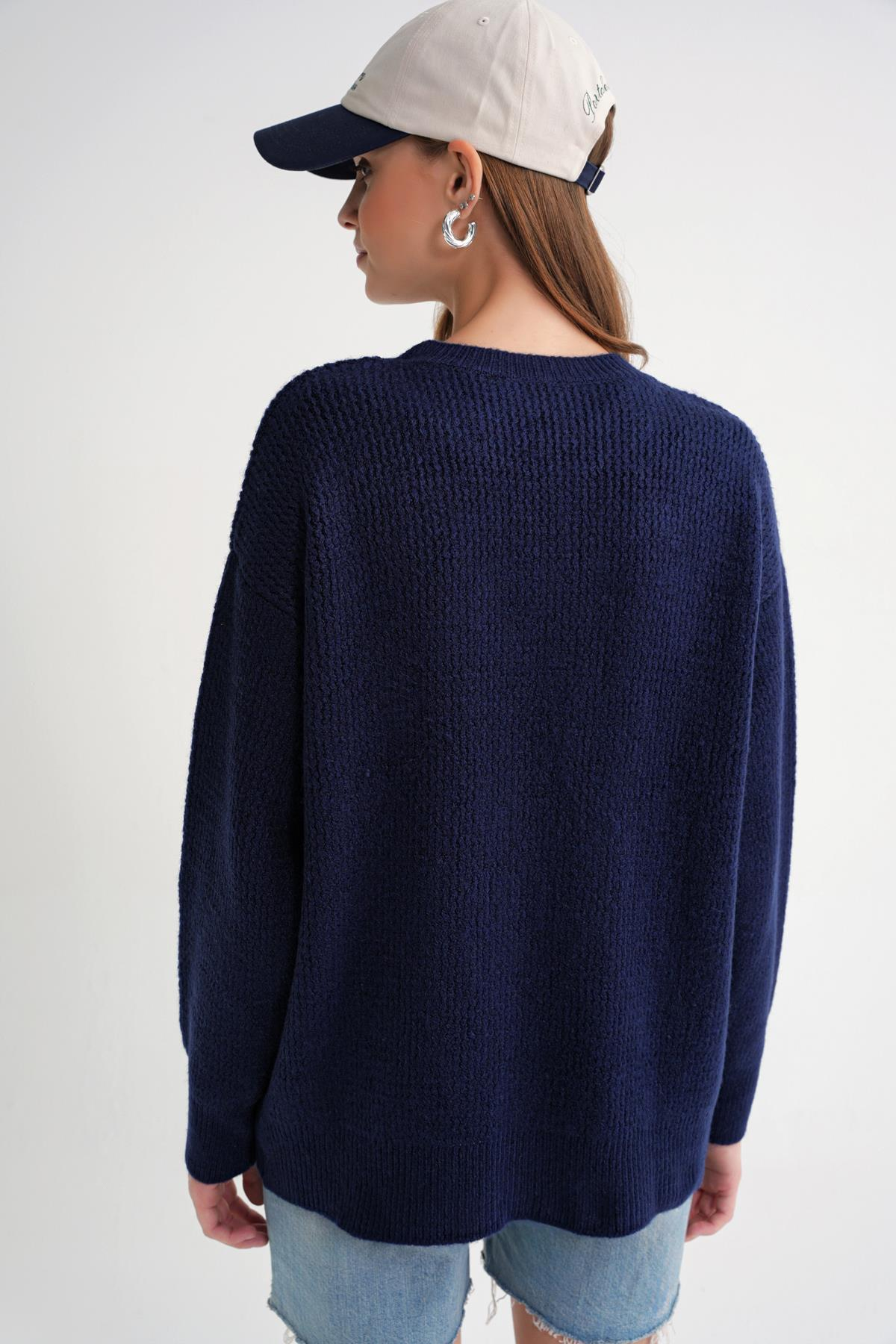 6949 Kadın Bisiklet Yaka İnce Örgülü Triko Kazak Lacivert