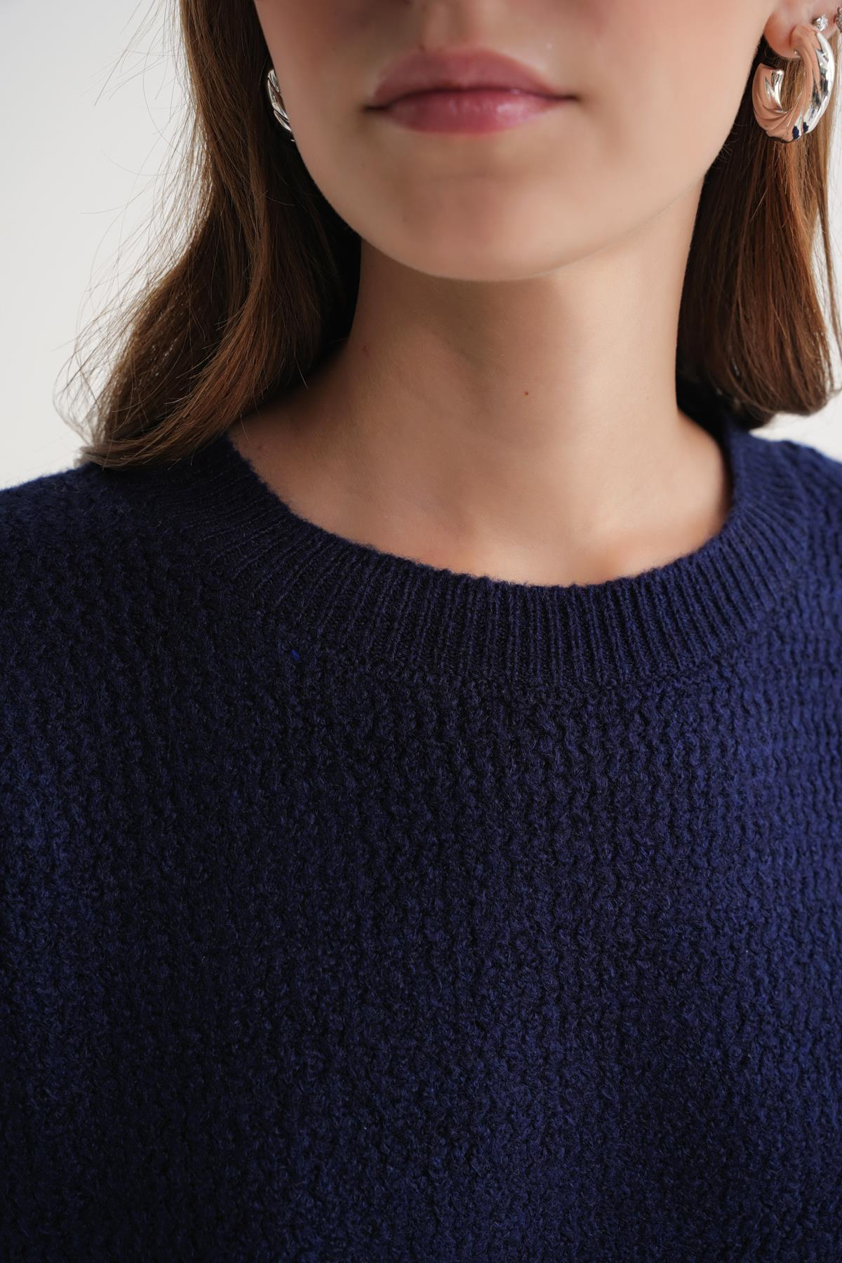 6949 Kadın Bisiklet Yaka İnce Örgülü Triko Kazak Lacivert