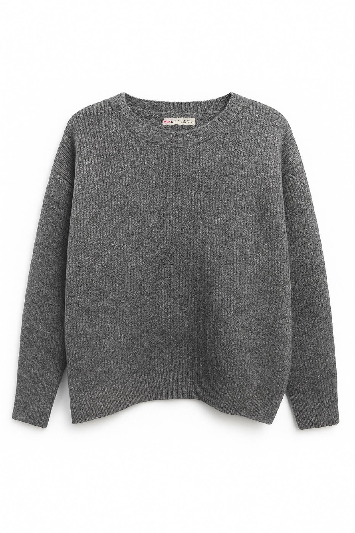 6949 Kadın Bisiklet Yaka İnce Örgülü Triko Kazak Antrasit