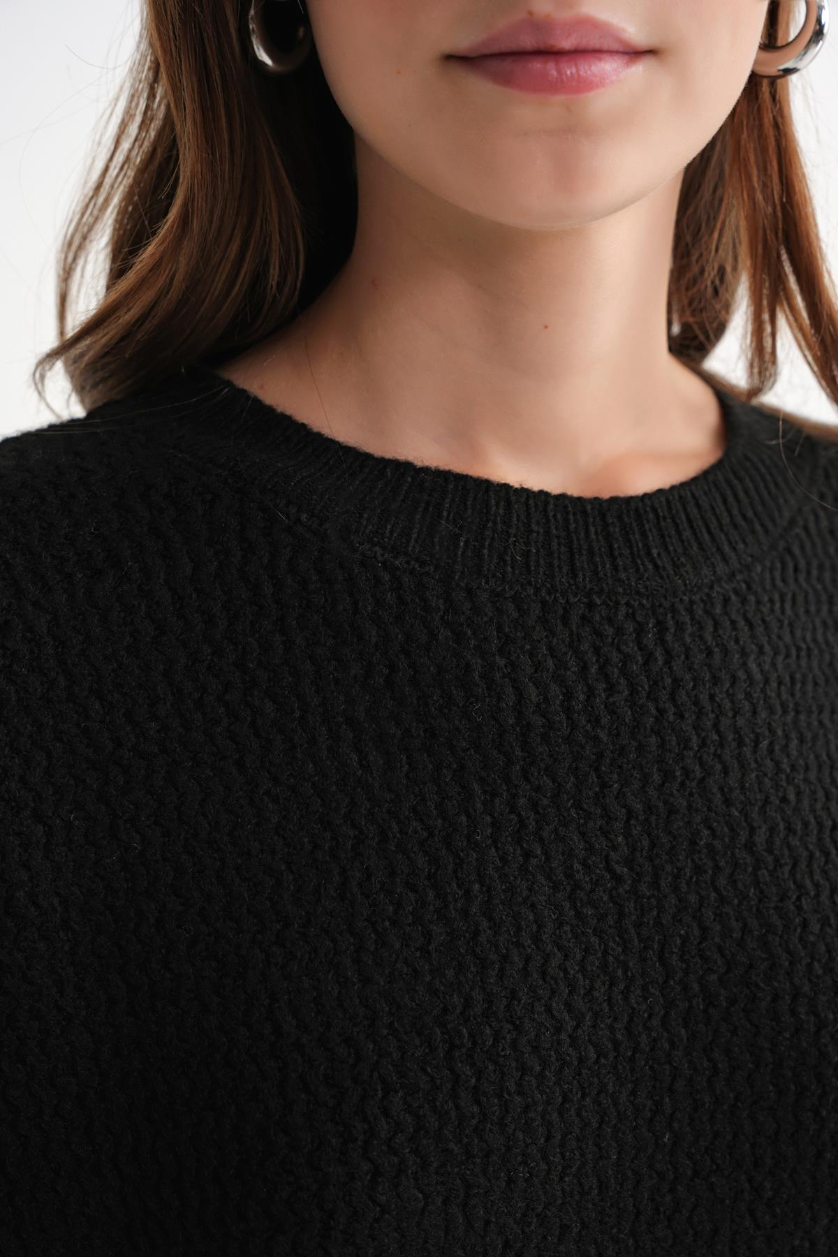 6949 Kadın Bisiklet Yaka İnce Örgülü Triko Kazak Siyah