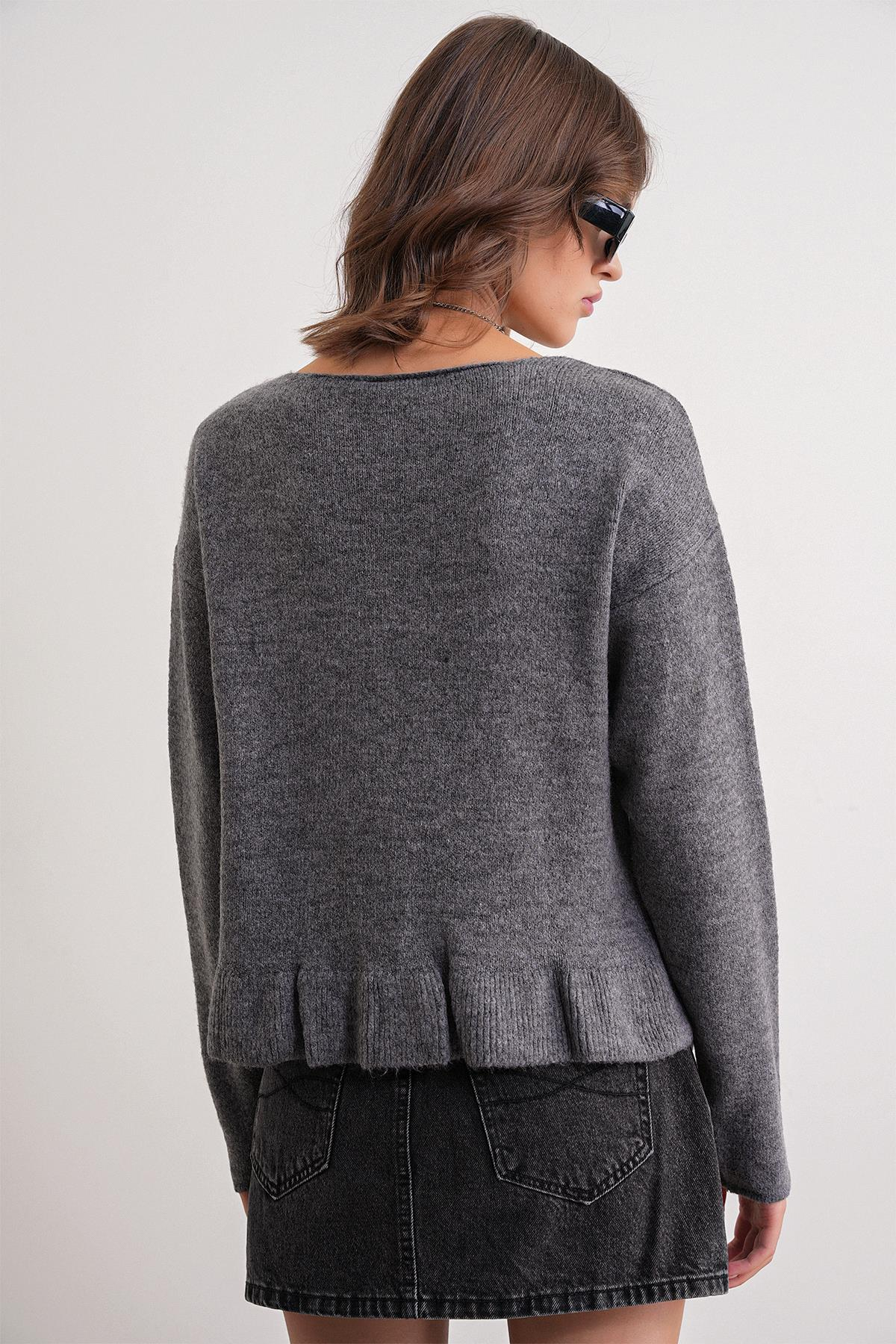 6954 Fırfır Detaylı Kazak Antrasit