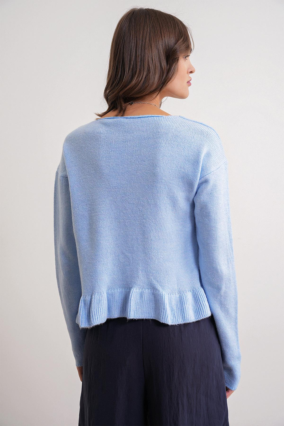 6954 Fırfır Detaylı Kazak Bebe Mavi