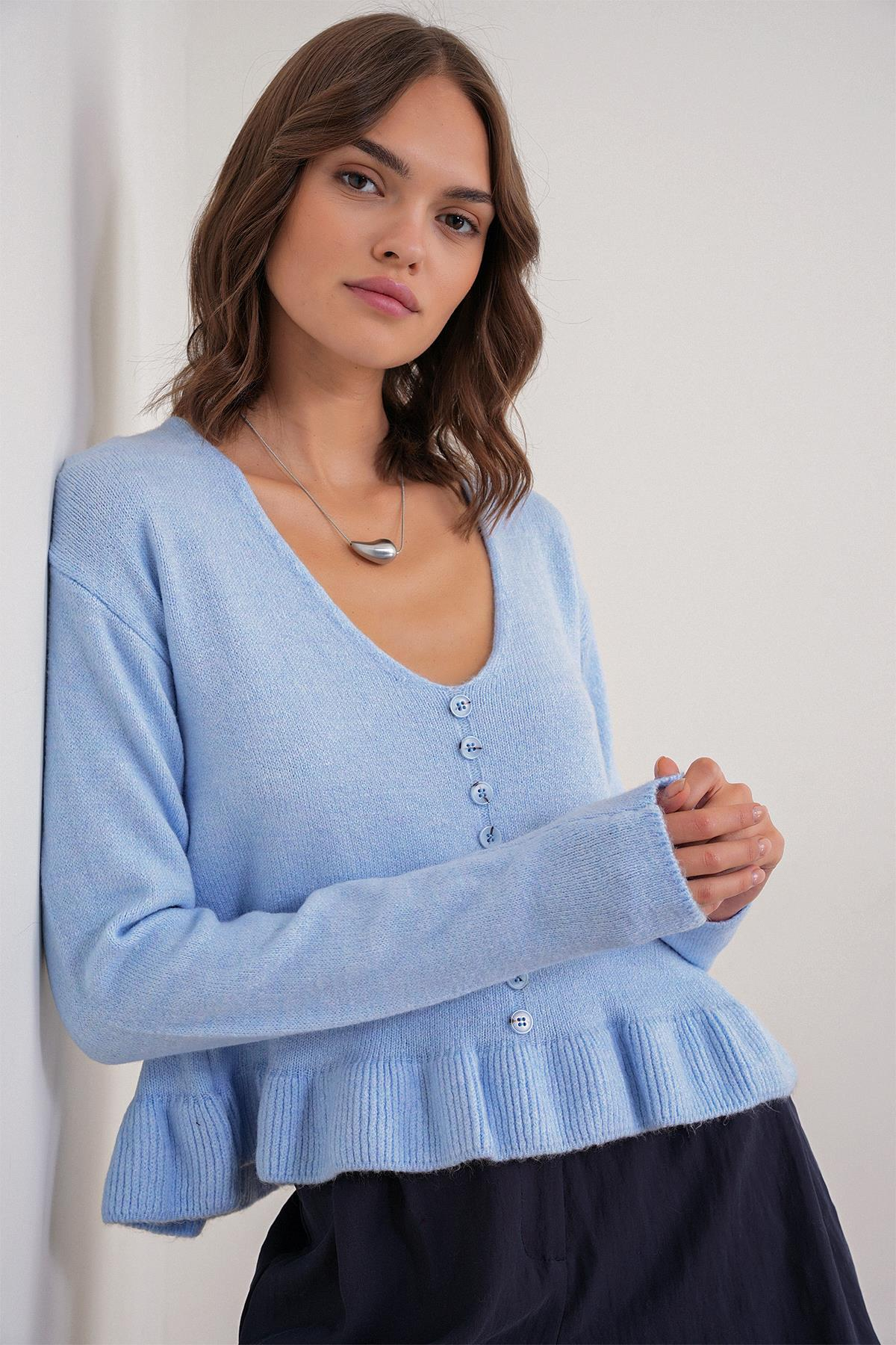 6954 Fırfır Detaylı Kazak Bebe Mavi