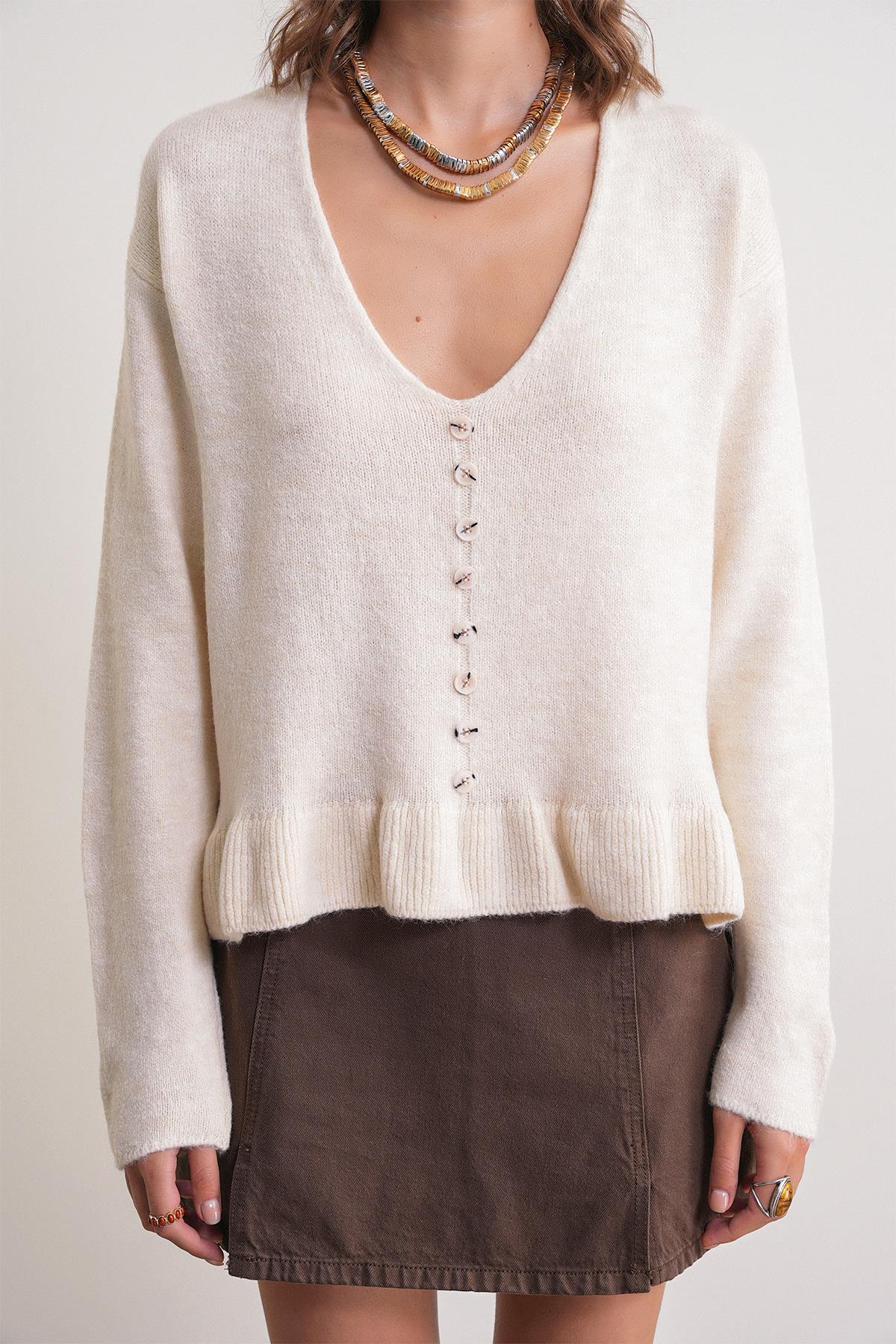 6954 Fırfır Detaylı Kazak Naturel