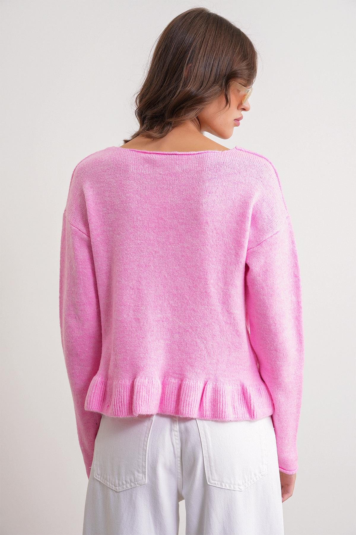 6954 Fırfır Detaylı Kazak Pembe