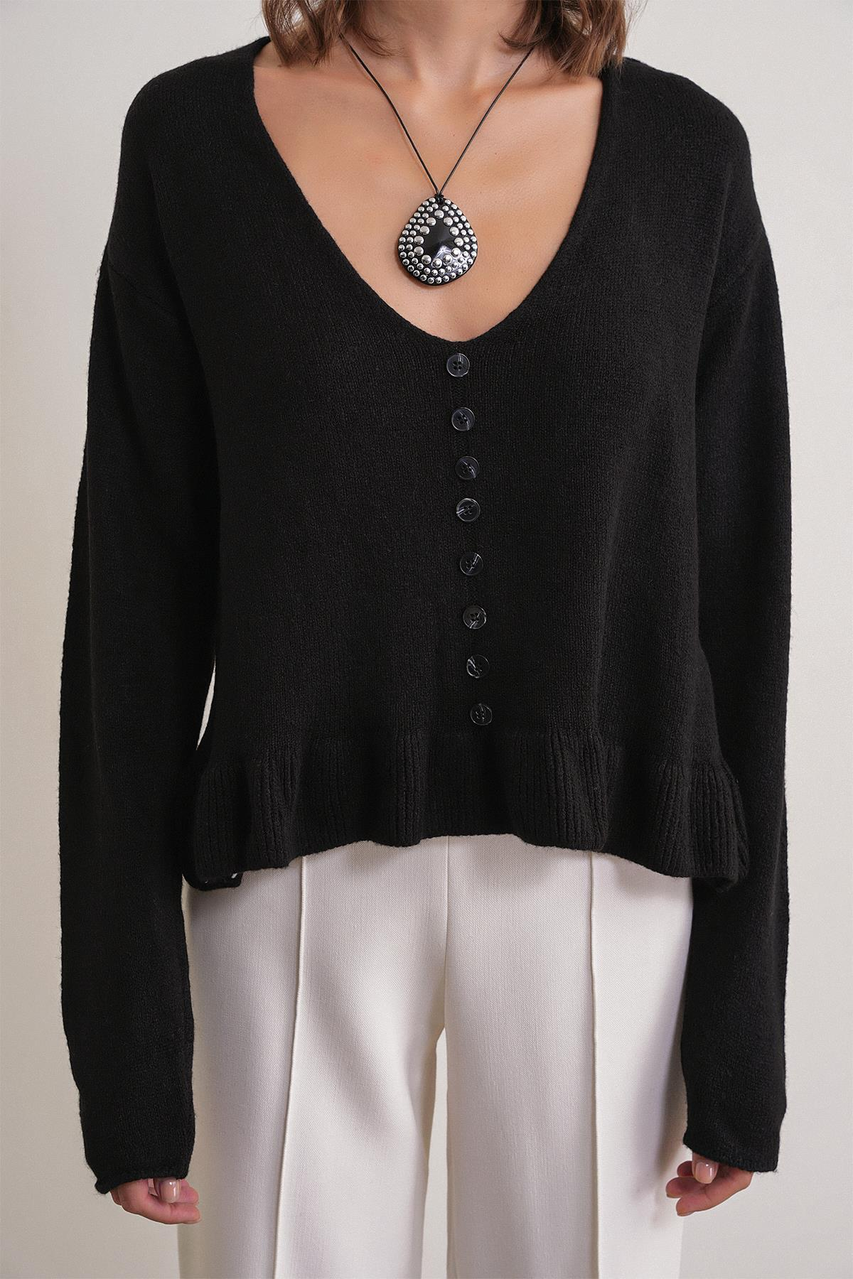 6954 Fırfır Detaylı Kazak Siyah