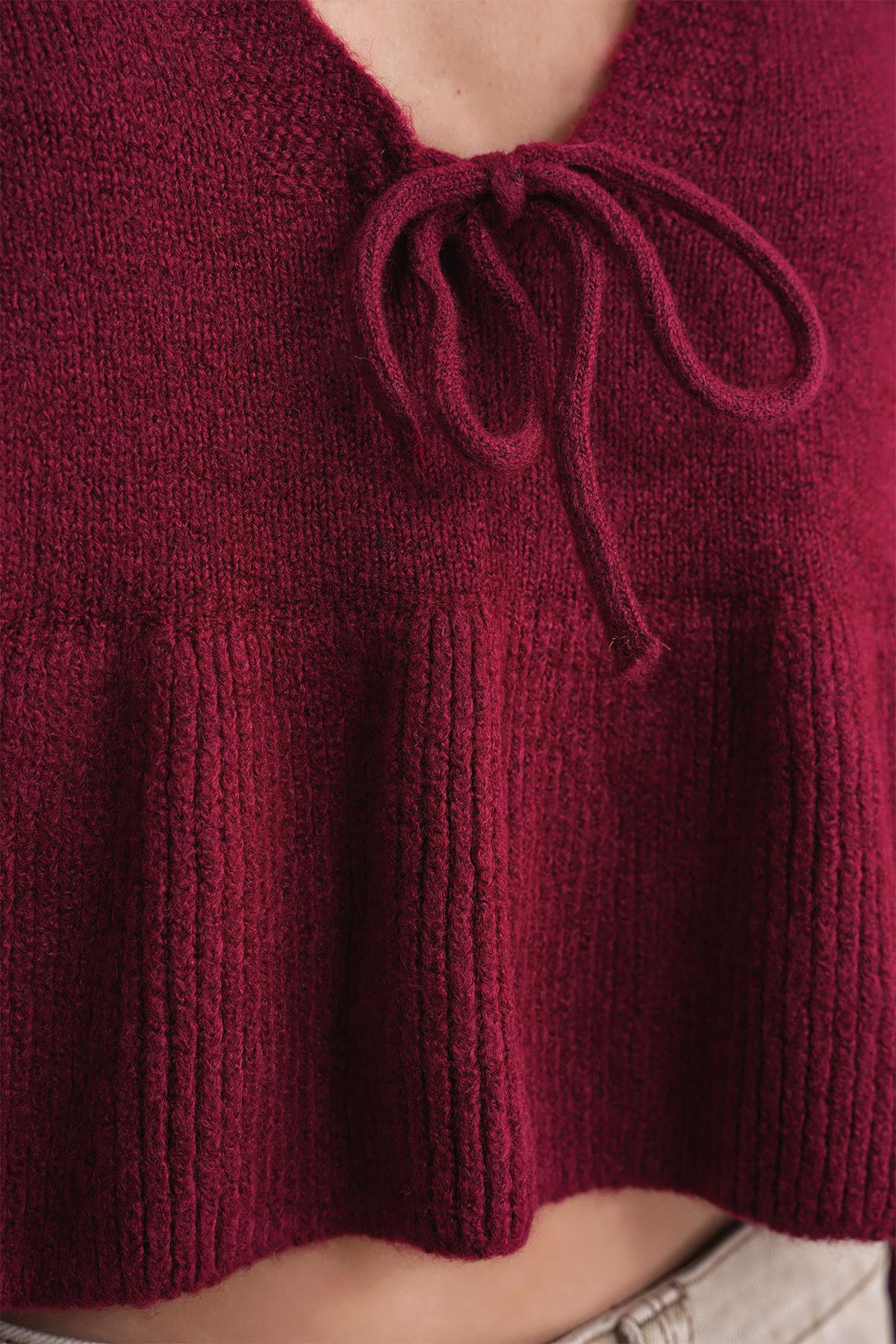 6955 Fırfırlı Triko Kazak Bordo