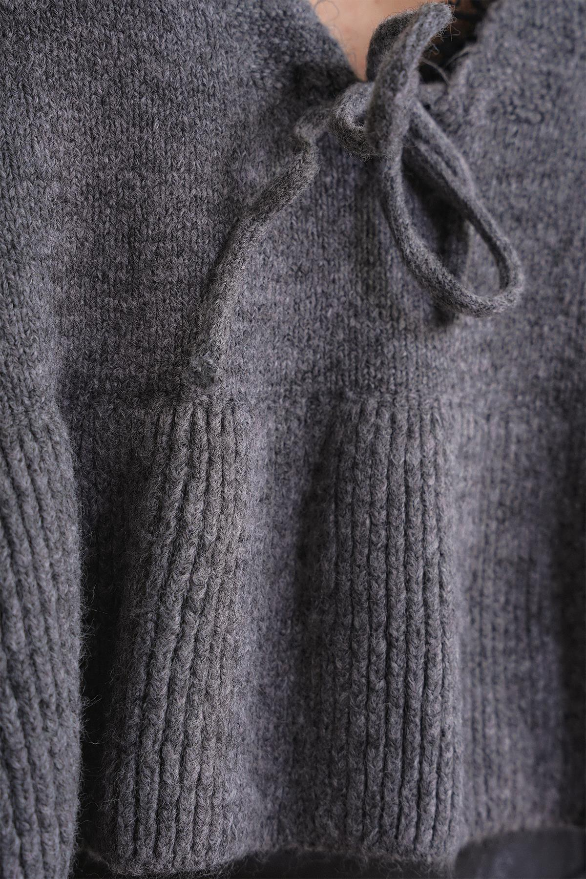 6955 Kadın Fırfırlı Triko Kazak Antrasit