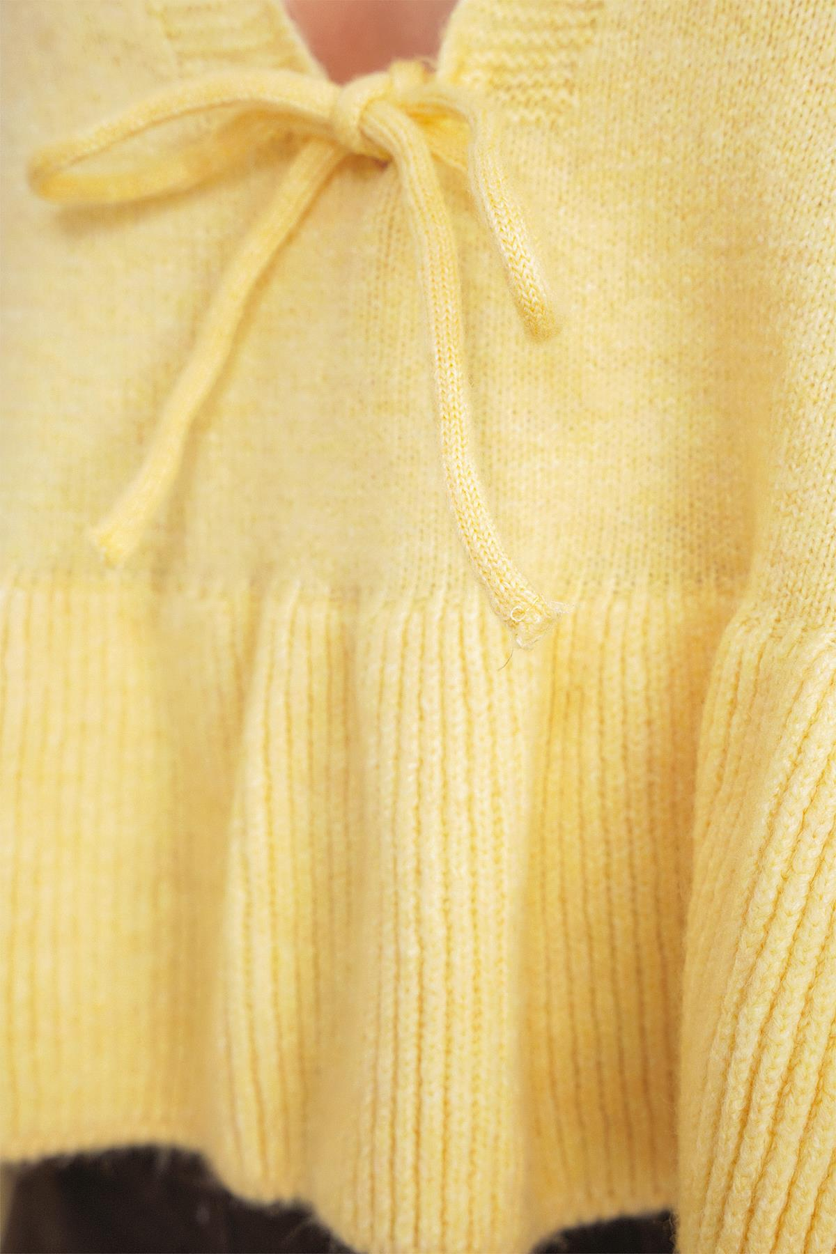 6955 Kadın Fırfırlı Triko Kazak Sarı